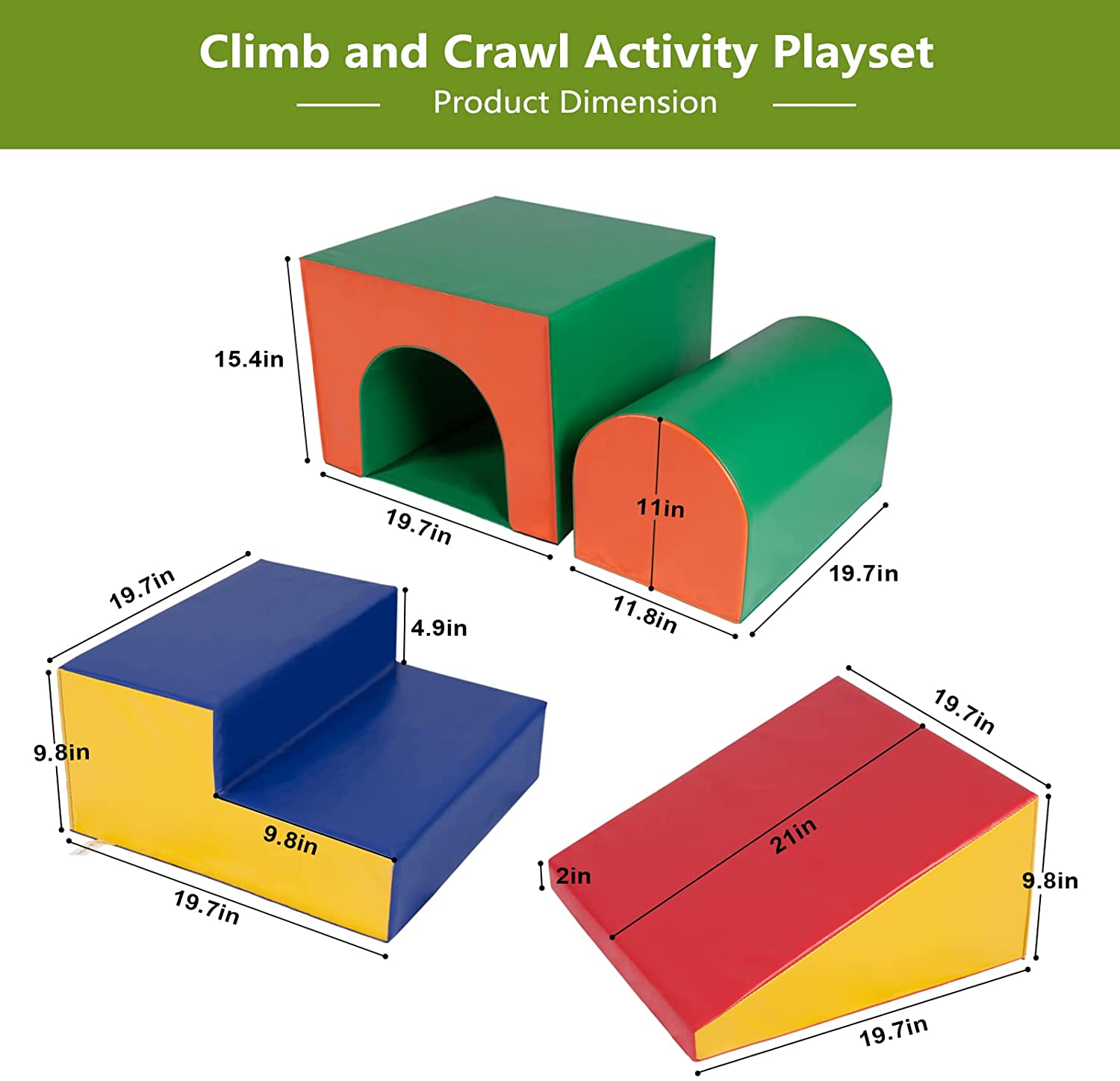 Polar Aurora 4PCS Single-Tunnel Foam Climber and Crawl Activity Play Set Soft Foam Toddler Stairs and Freestanding Indoor Active Play Structure for Toddlers and Kids， Easy to Assemble
