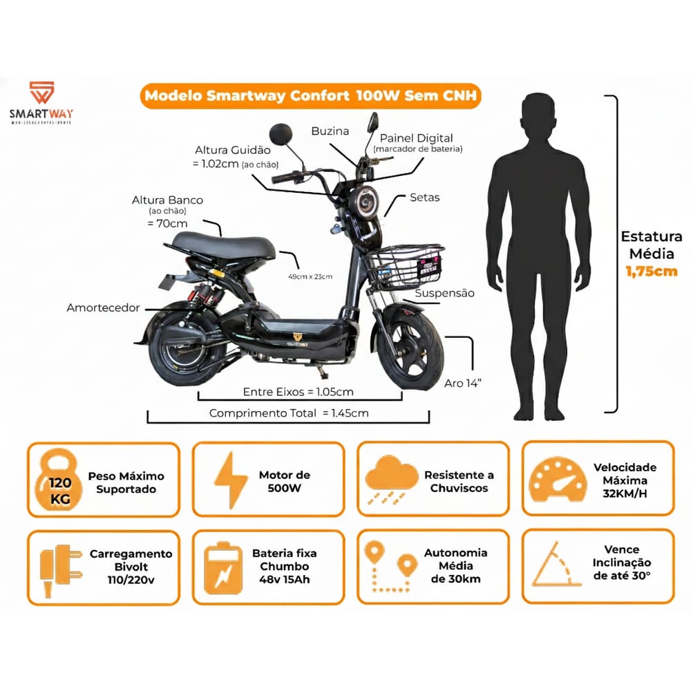 Bicicleta Elétrica Confort 1000w Scooter Para Deslocamento Diário