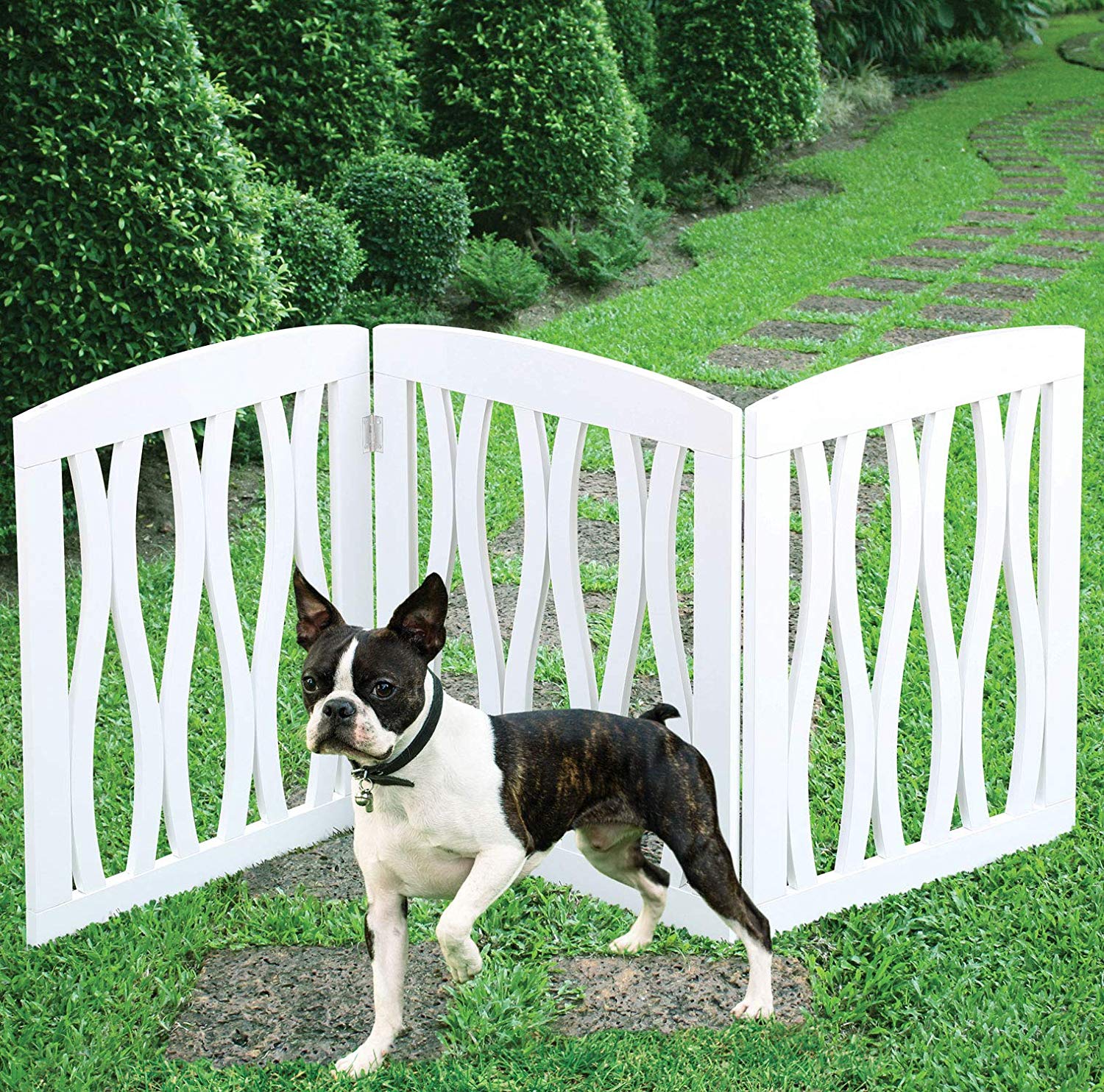Wooden Foldable Freestanding Pet Gate， Folding 3 Panel Dog Fence， Puppy Pen Gate