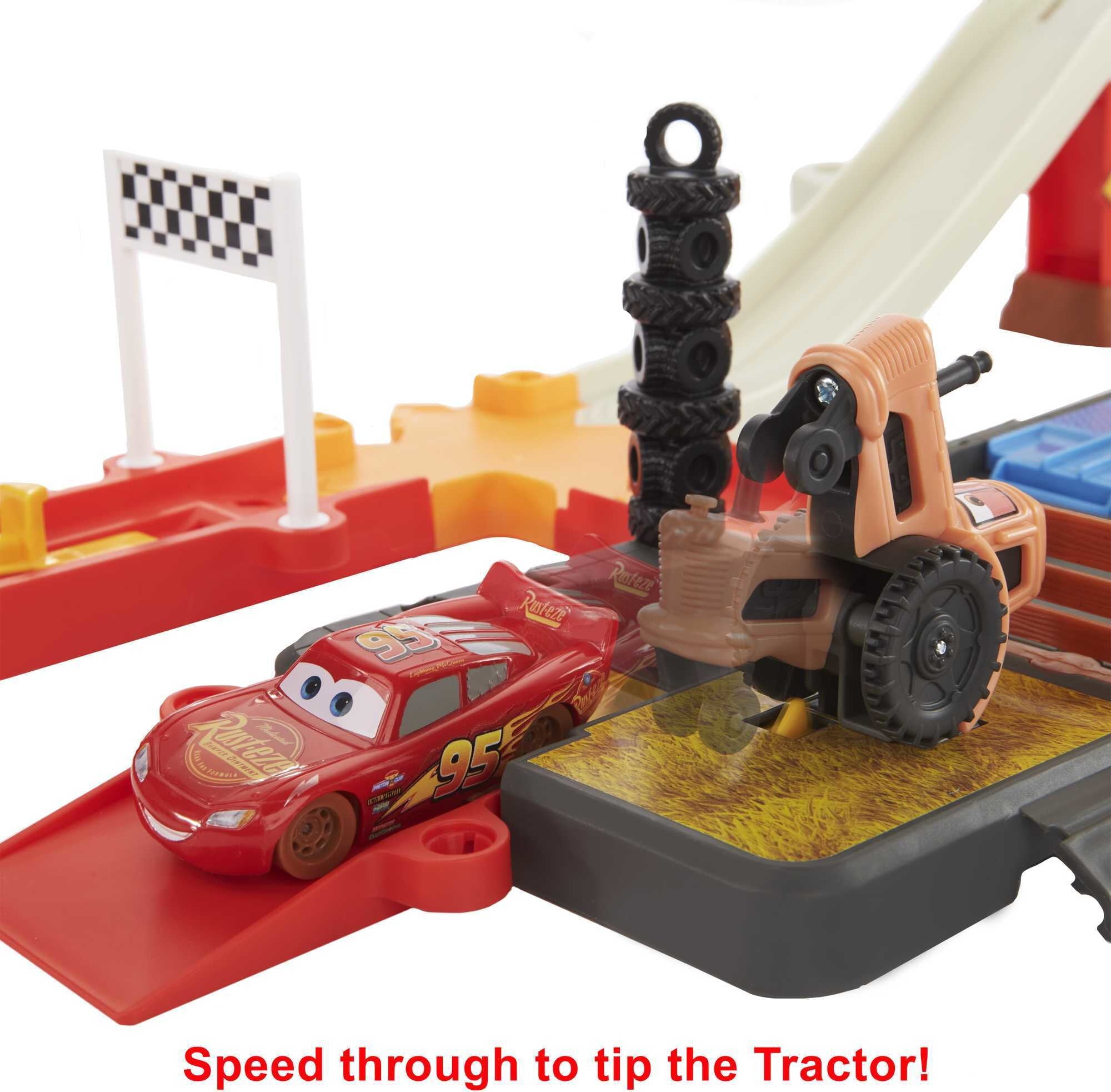 Disney and Pixar Cars Race and Go Playset with Lightning McQueen Toy Car and 2-in-1 Storage Tub
