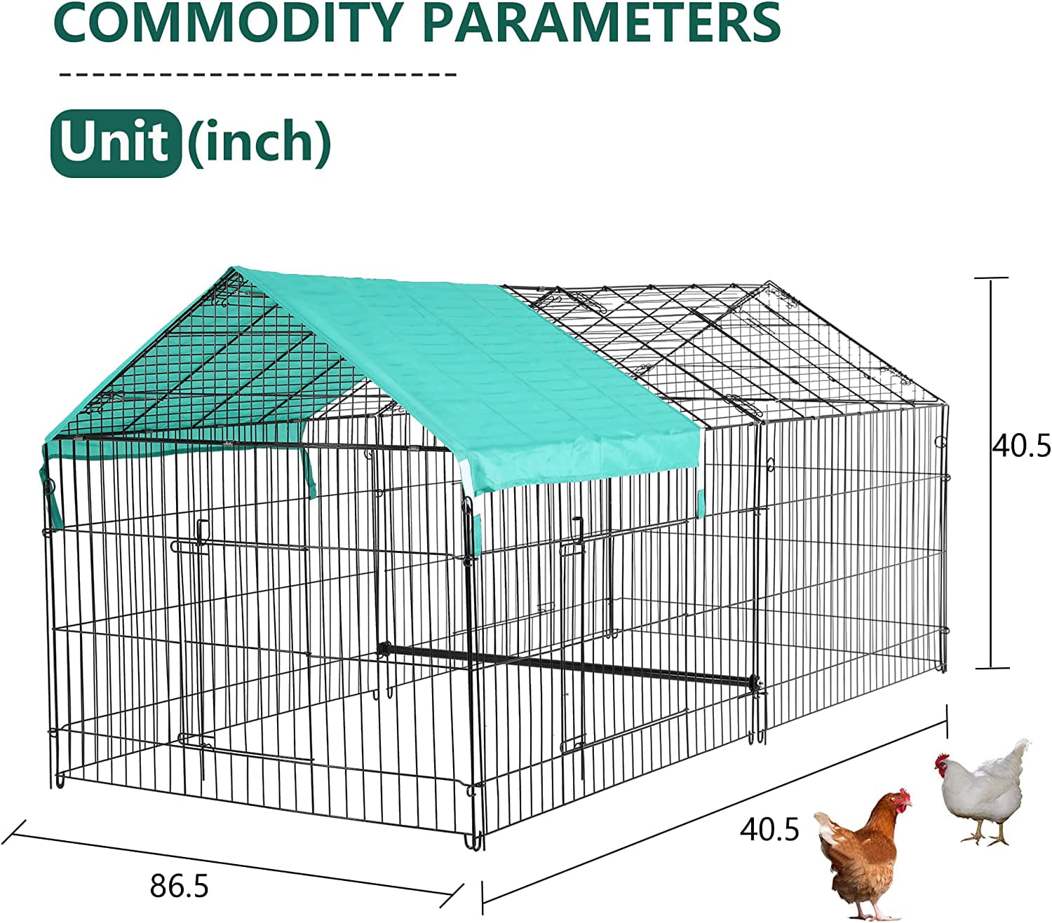 87” x 41” Large Chicken Coop for Chickens， Walk in Metal Chicken Fence Outdoor Wire Chicken Pens and Cages Exercise Chicken Cage Pet Enclosure Pet Playpen for Rabbits， Chickens， Cats