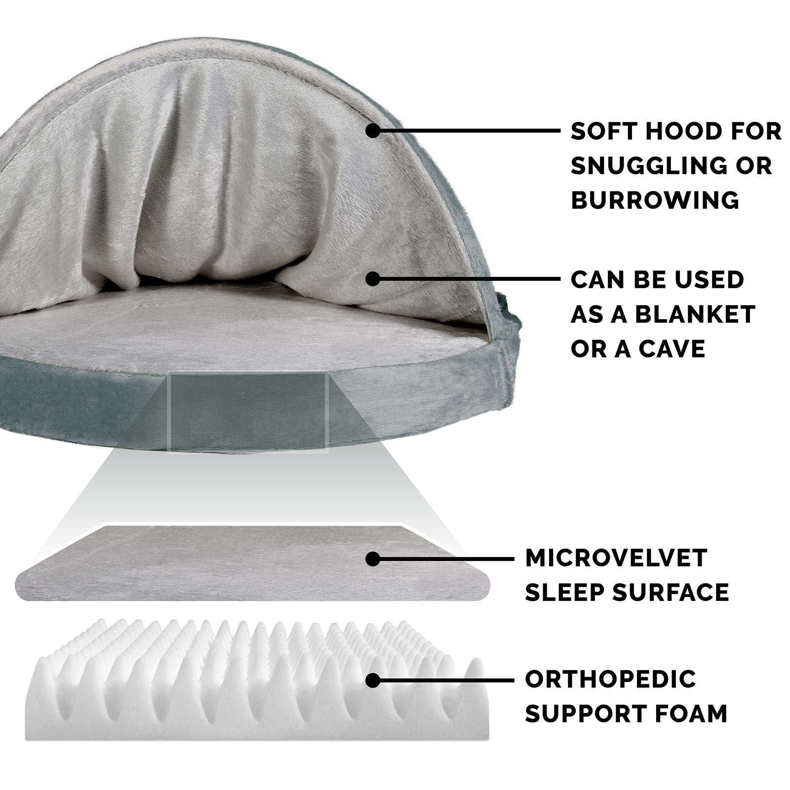 FurHaven Pet Dog Bed | Orthopedic Microvelvet Snuggery Burrow Pet Bed for Dogs and Cats， Gray， 26-Inch