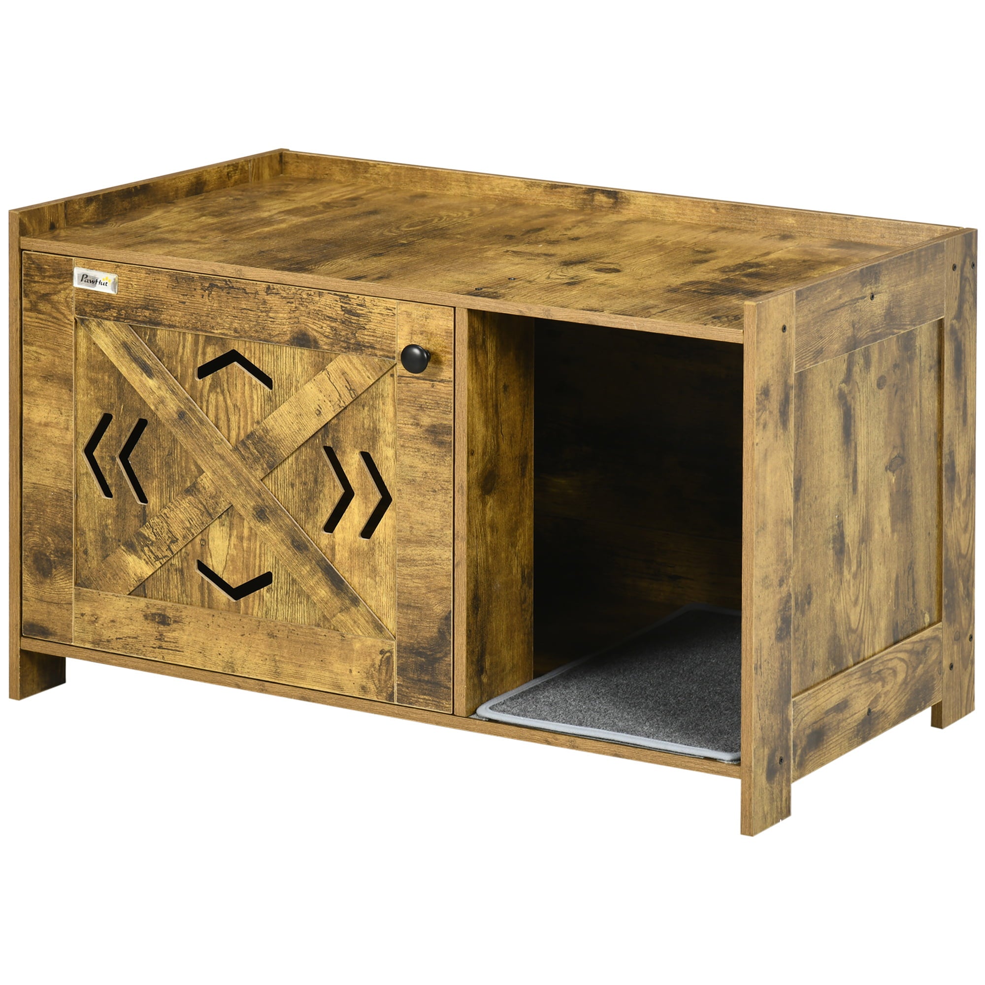 PawHut Hidden Kitty Litter Box Enclosure， Industrial Cat Litter Box Furniture with Door and Scratching Pad， Cat Washroom Storage Bench for Living Room， Bedroom， Hallway， Rustic Brown