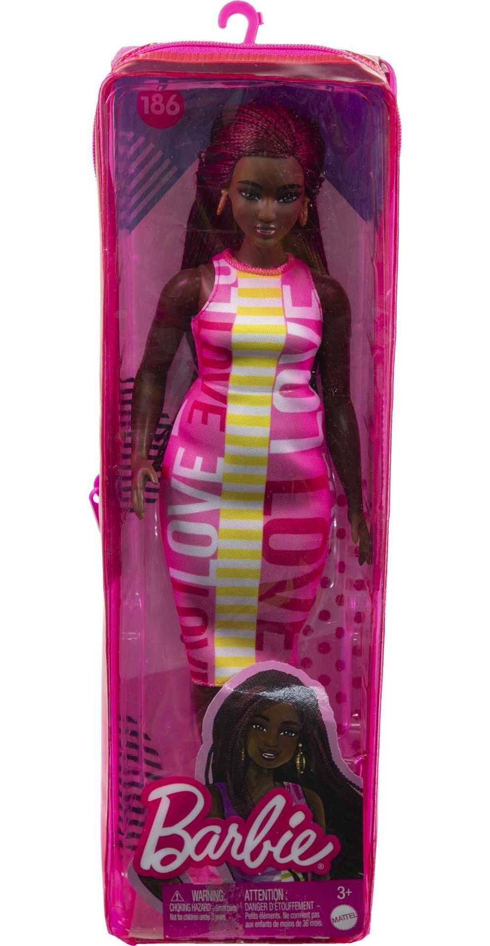 Barbie Fashionistas Doll #189 in Sleeveless Dress with Curvy Body, Crimson Braids & Accessories