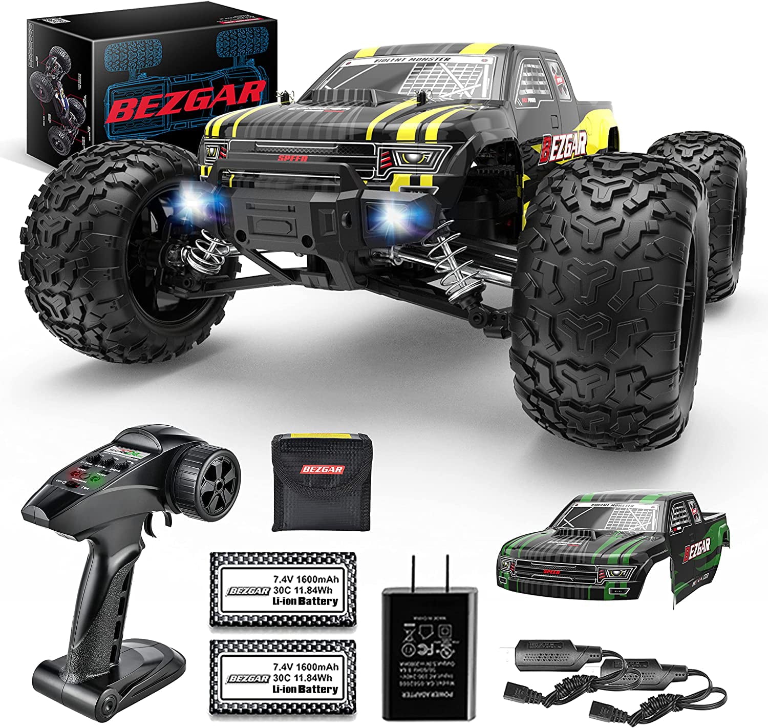 BEZGAR 1:10 Remote Control Cars for Adults， 42KM/H RC Cars 4WD High Speed Brushed RC Trucks for Kids