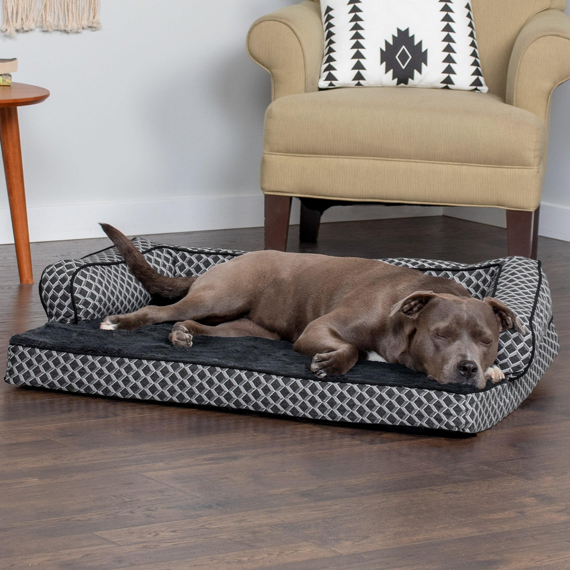 FurHaven Pet Products Orthopedic Sofa-Style Pet Bed for Dogs and Cats， Diamond Gray， Large