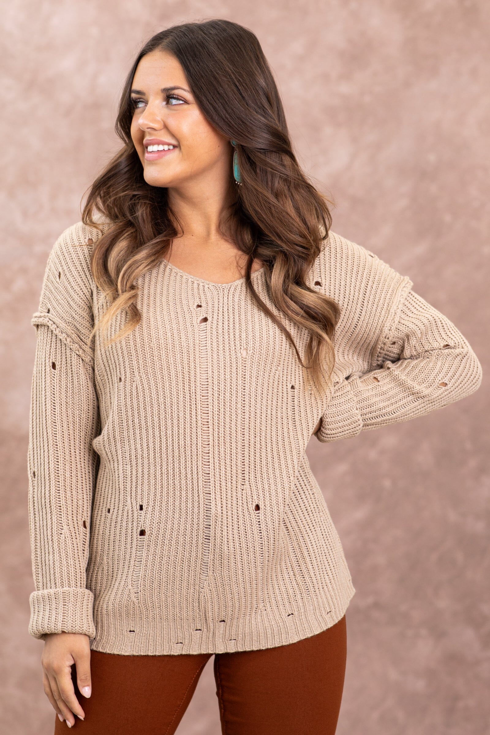 Tan Distressed Sweater