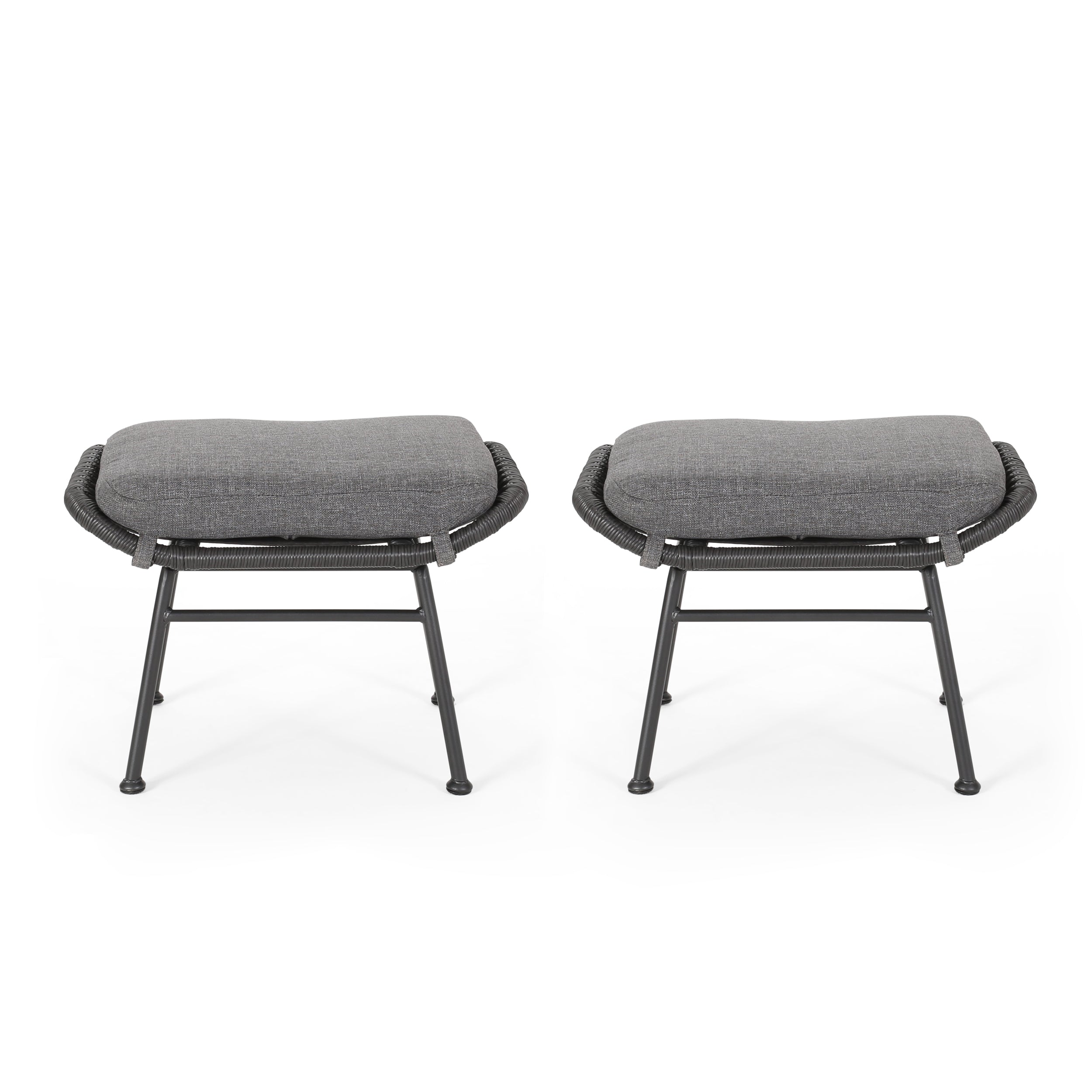 Gloria Outdoor Modern Boho Wicker Ottoman (Set of 2)