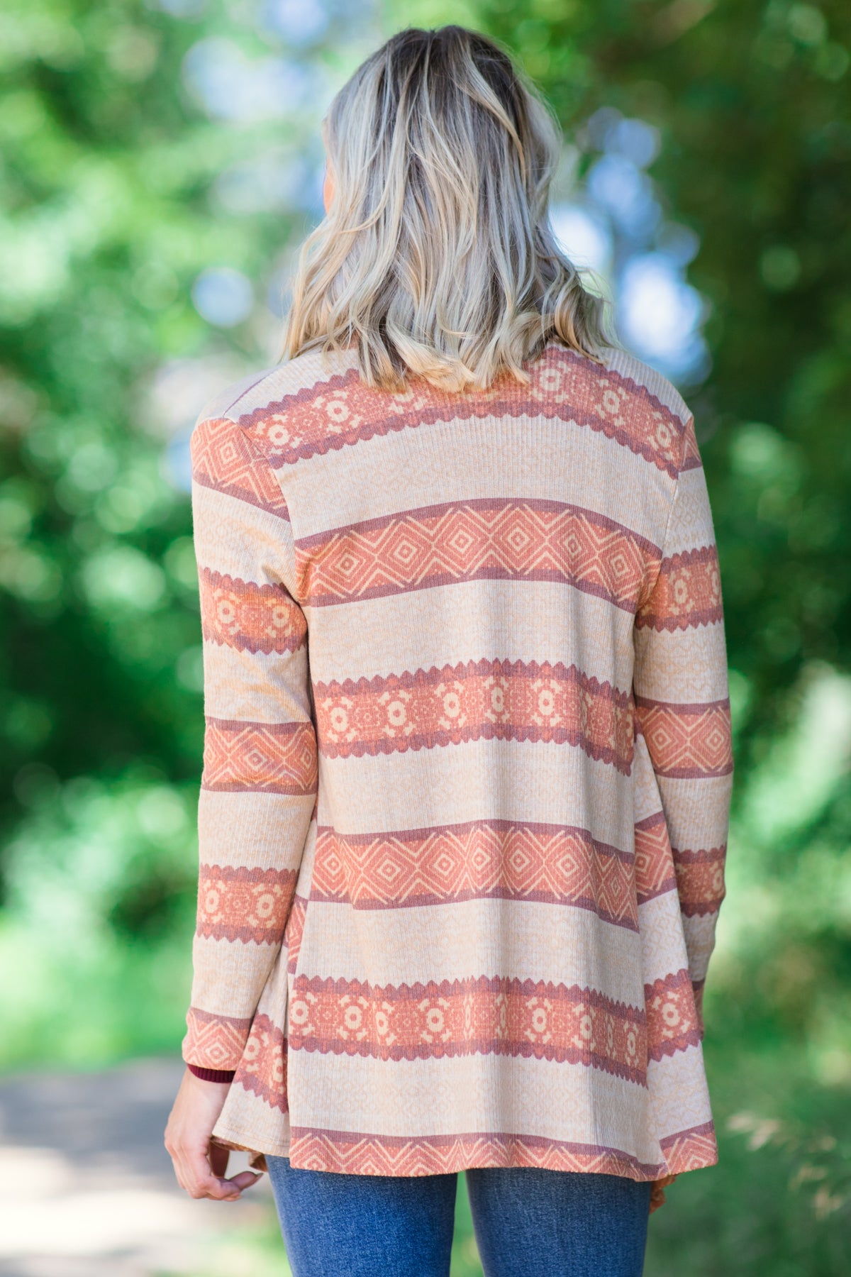 Orange and Beige Aztec Stripe Cardigan
