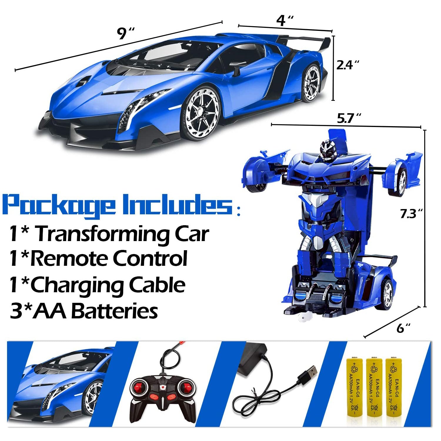 Remote Control Cars， Transform Car Robot， RC Cars for Kids， Boys Gifts Ages 6 7 8 9 10 11 Year Old Gift