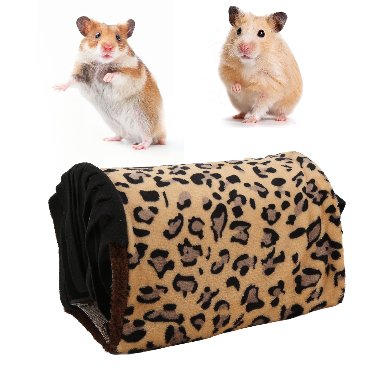 Pet Tunnel House， Shading Flannel Leopard Small Animal Hideaway Tube  For Hamster For Guinea Pig Black