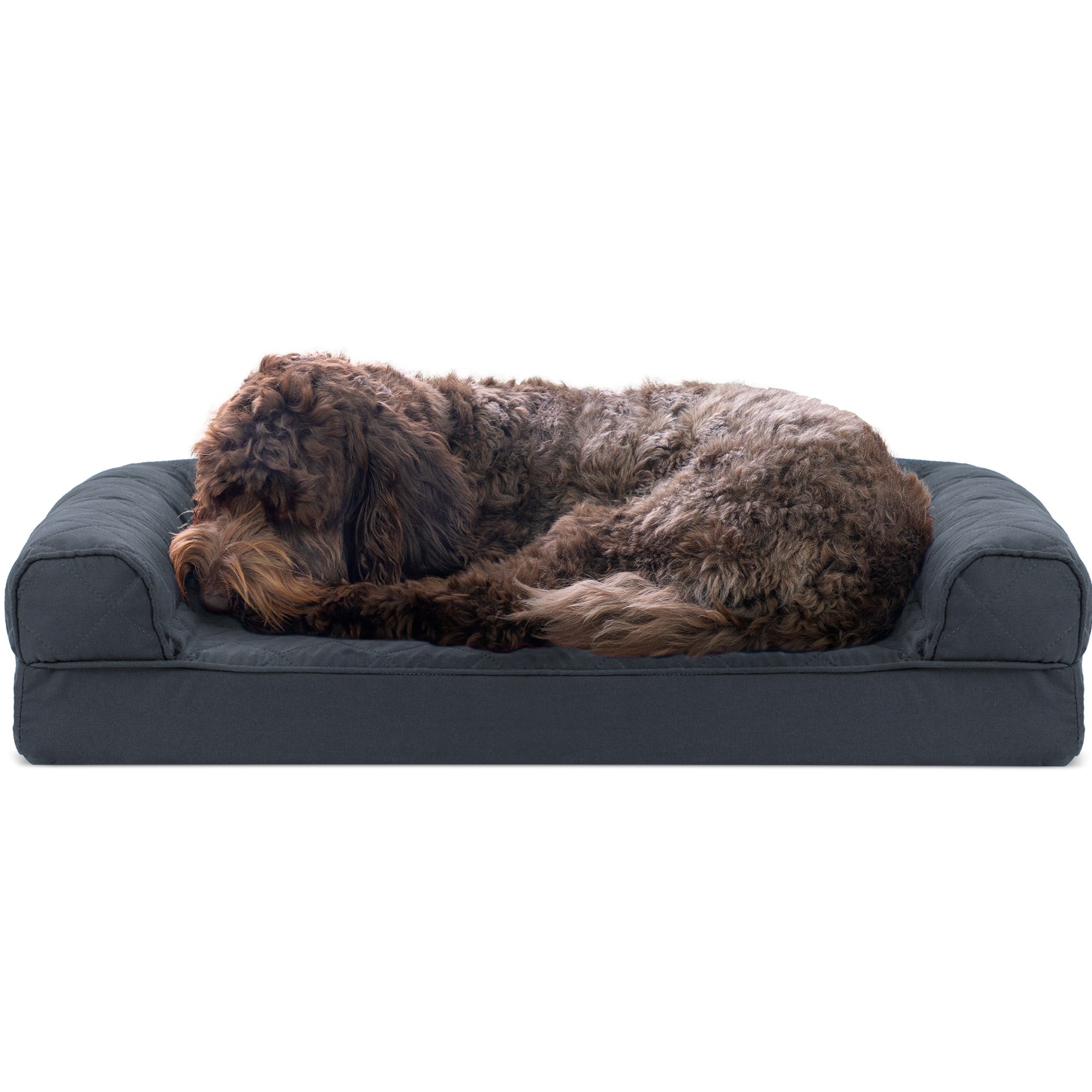 FurHaven | Cooling Gel Quilted Sofa Pet Bed for Dogs and Cats， Iron Gray， Medium
