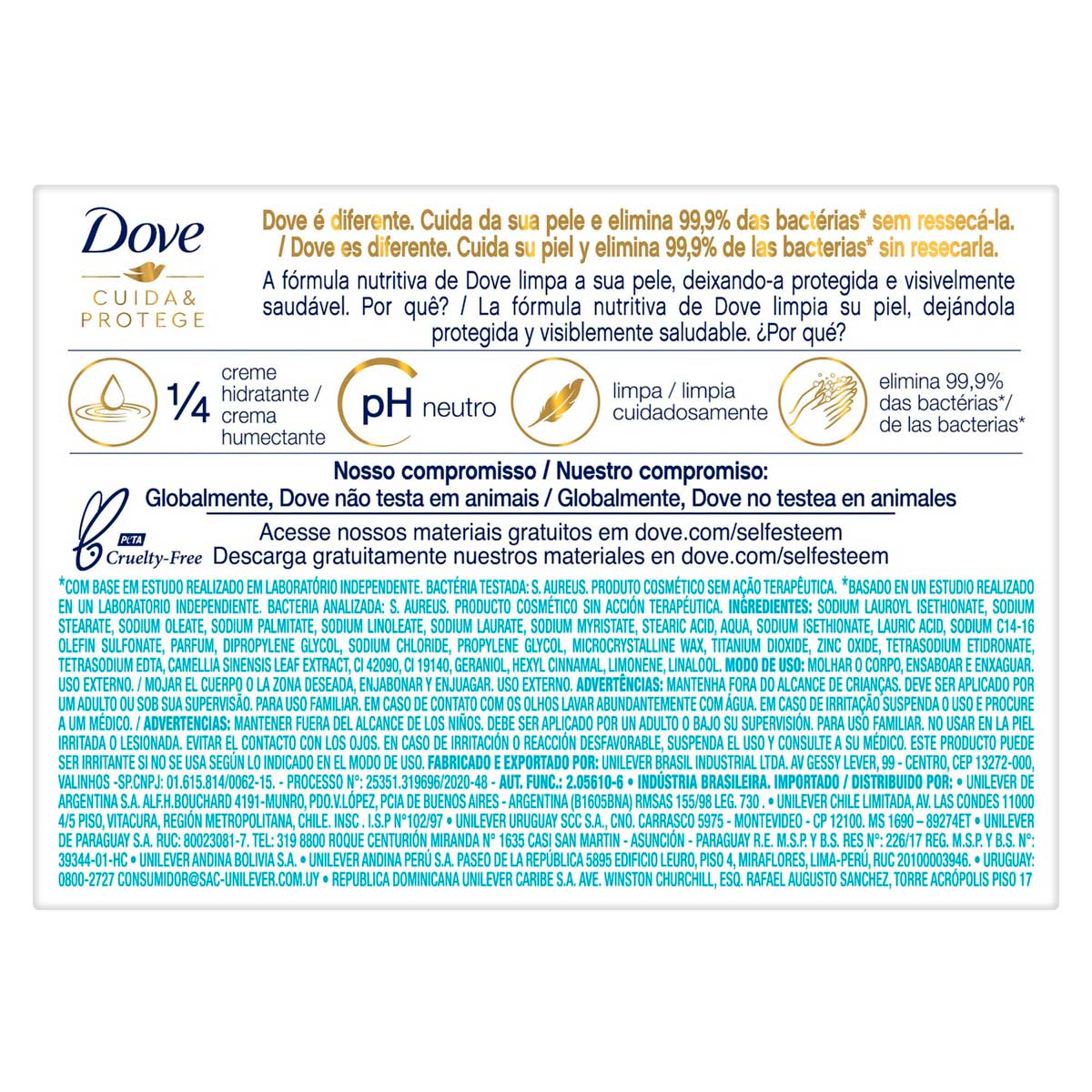 Sabonete em Barra Antibacteriano Dove Cuida & Protege Caixa 90 g