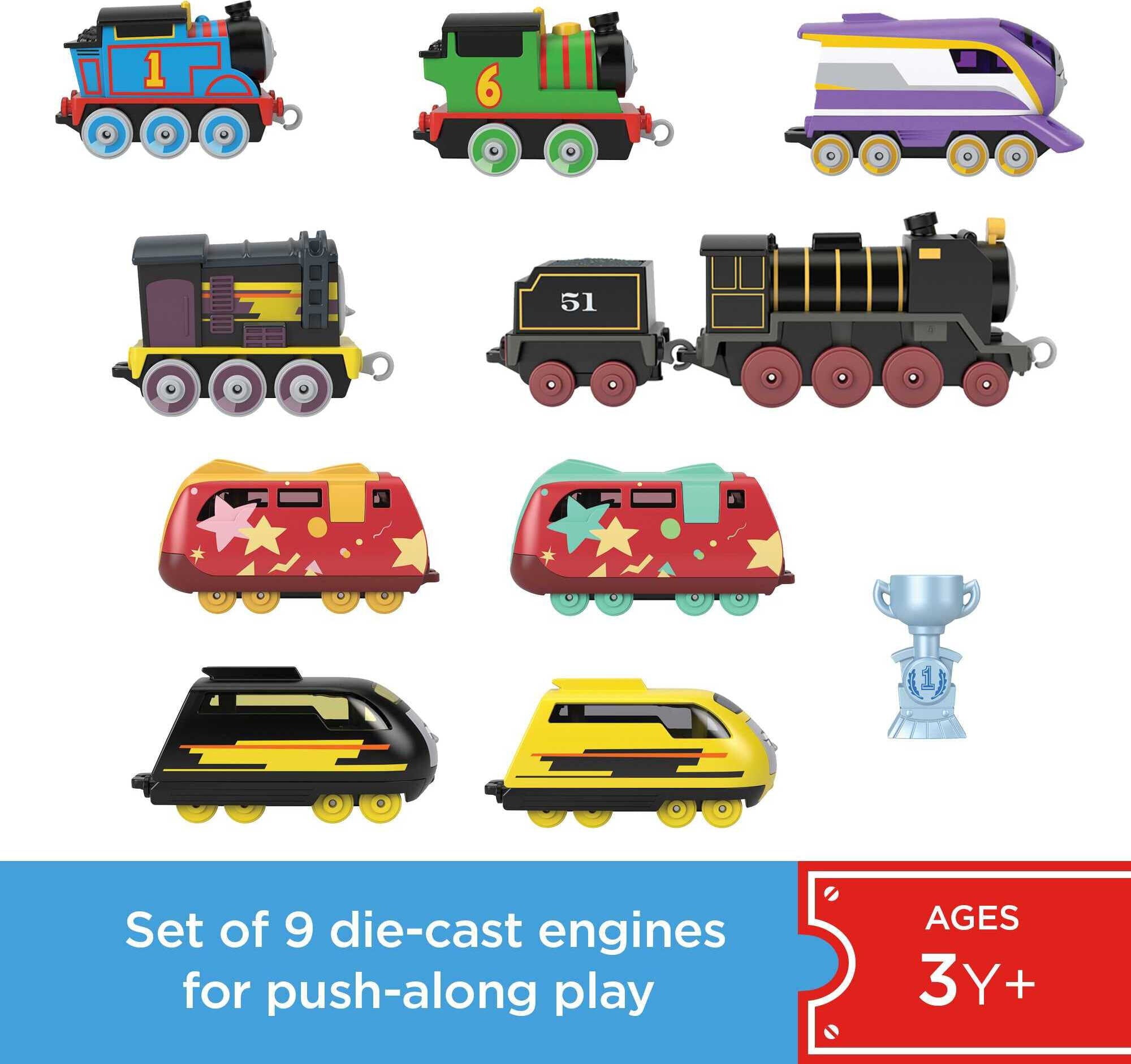 Thomas and Friends Sodor Cup Racers 9-Pack of Diecast Push-Along Toy Train Engines Ages 3+Y