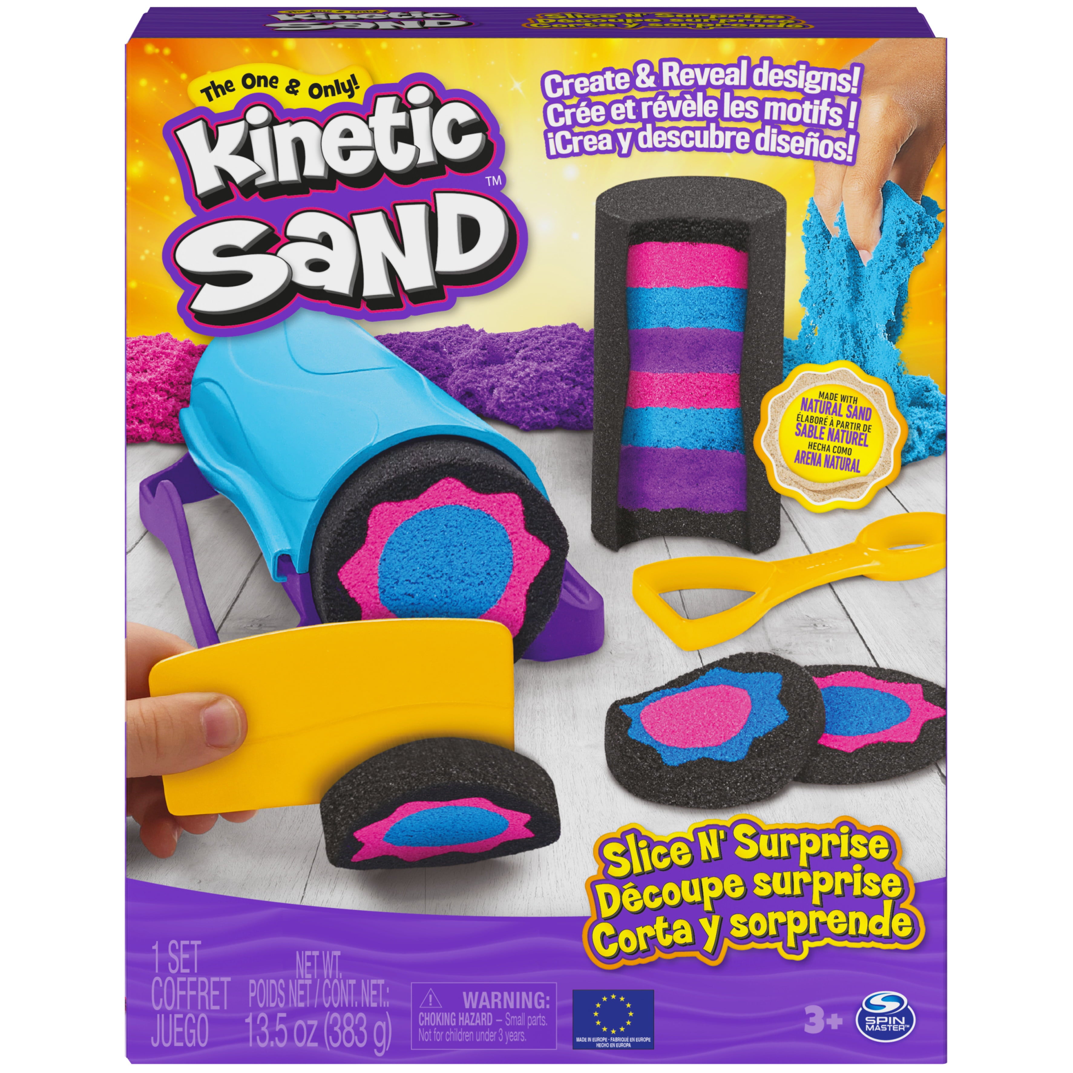 Kinetic Sand Slice N' Surprise with 13.5oz Sand (3 Colors) and 7 Tools