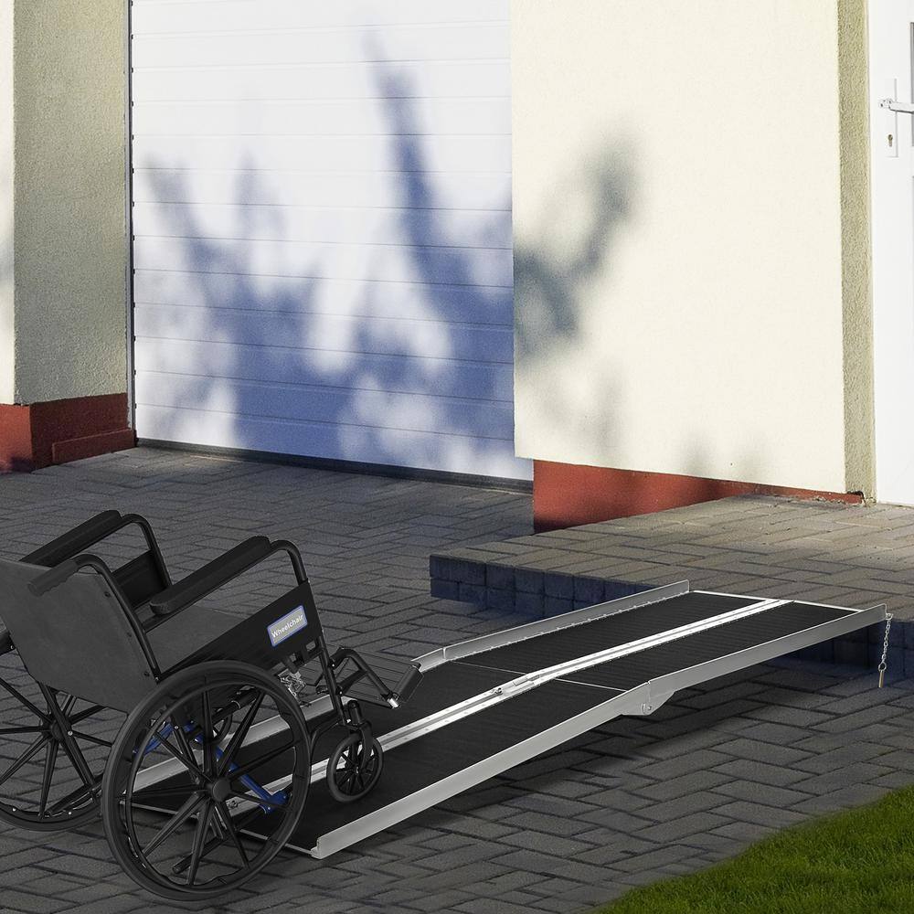 HOMCOM 8 ft. Aluminum Portable Skidproof PVC Carpeted Folding Wheelchair Ramp 713-024V00BK