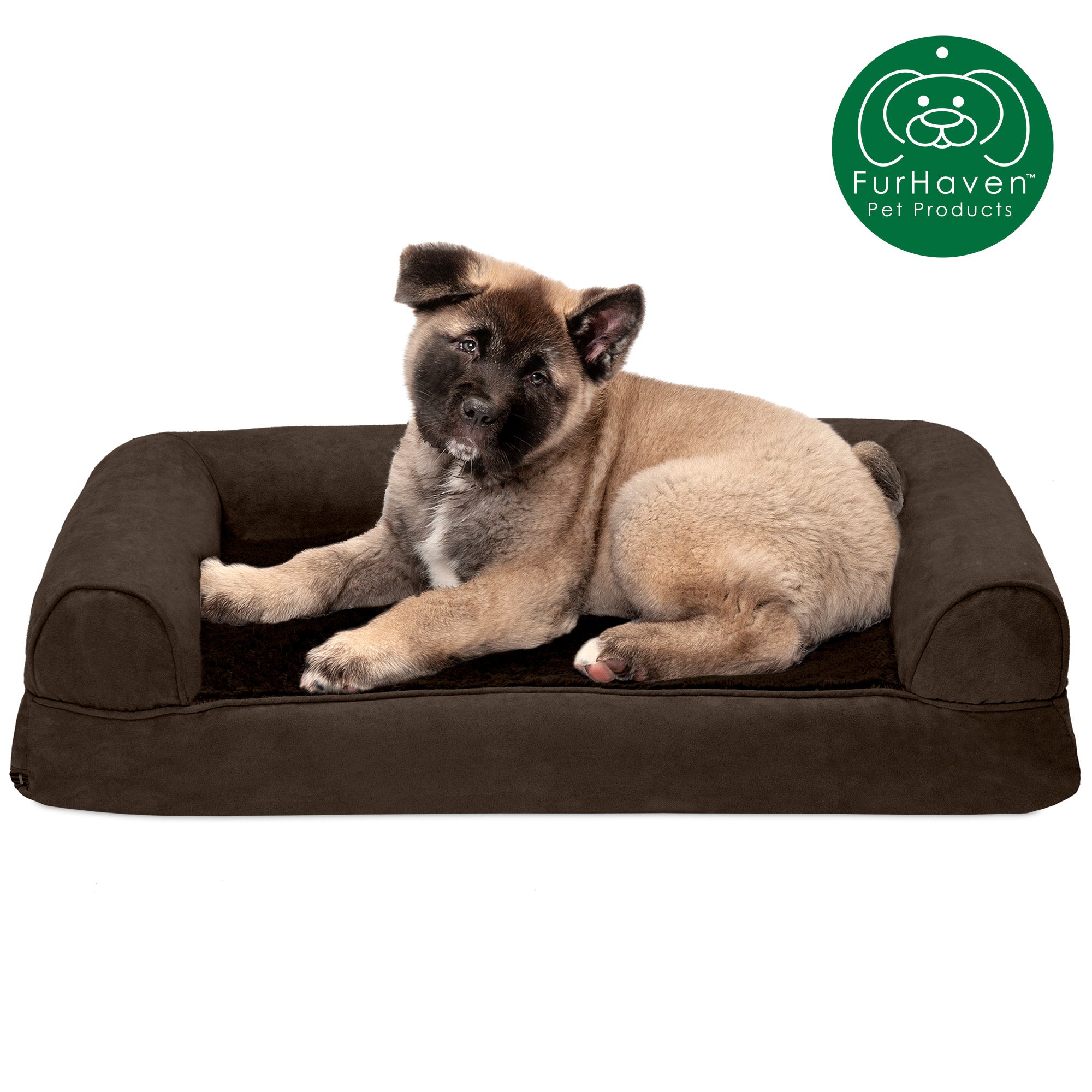 FurHaven Pet Products | Memory Foam Plush and Suede Sofa Pet Bed for Dogs and Cats， Espresso， Medium