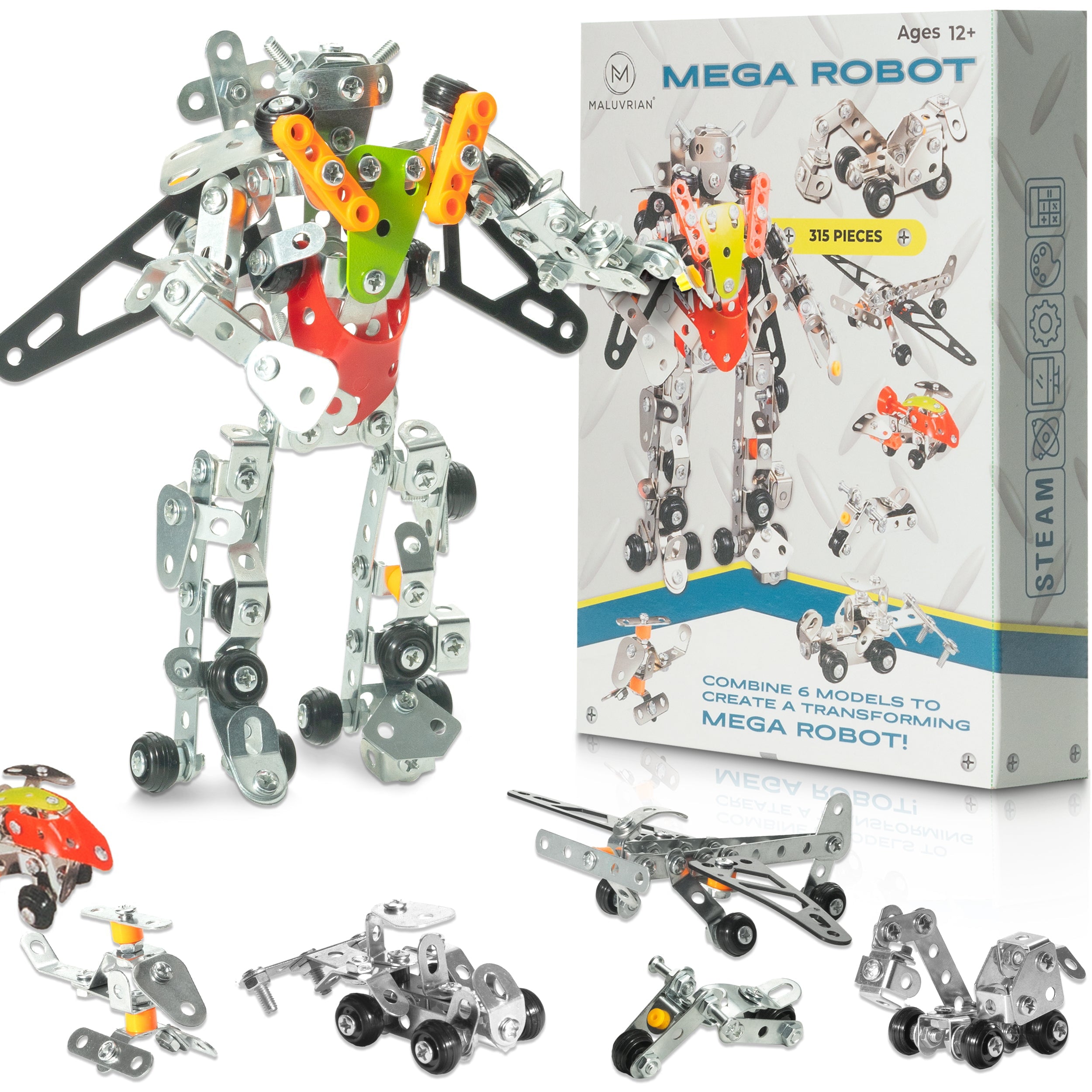 MALUVRIAN Erector Set Transformer Mega Robot for Boys - Girls 7-in-1 Metal Model Kits for Adults Teens Advanced Kids Stem Toy Educational Engineering