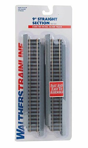 Walthers Trainline HO Scale Power-Loc Track/Gray Roadbed 9 Inch Straight 4-Pack
