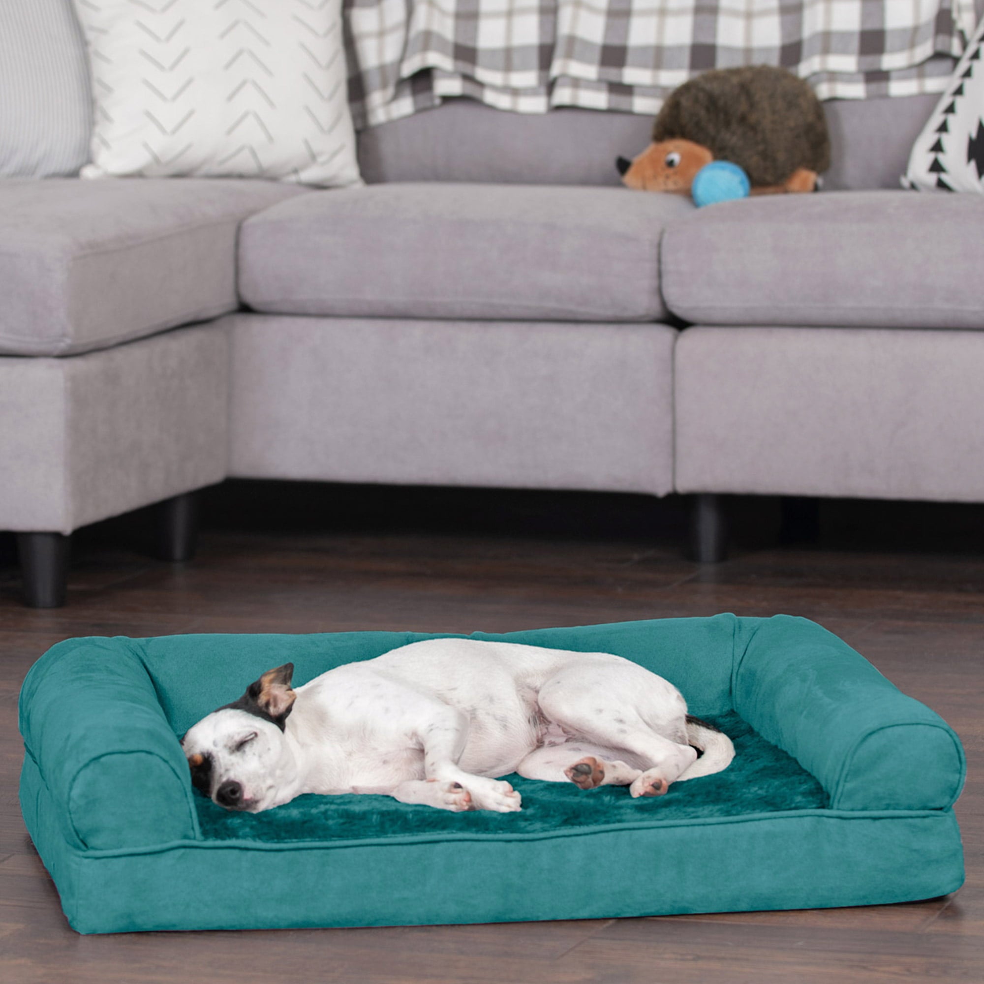 FurHaven Pet Products | Full Support Orthopedic Plush and Suede Sofa-Style Pet Bed for Dogs and Cats - Deep Pool， Medium