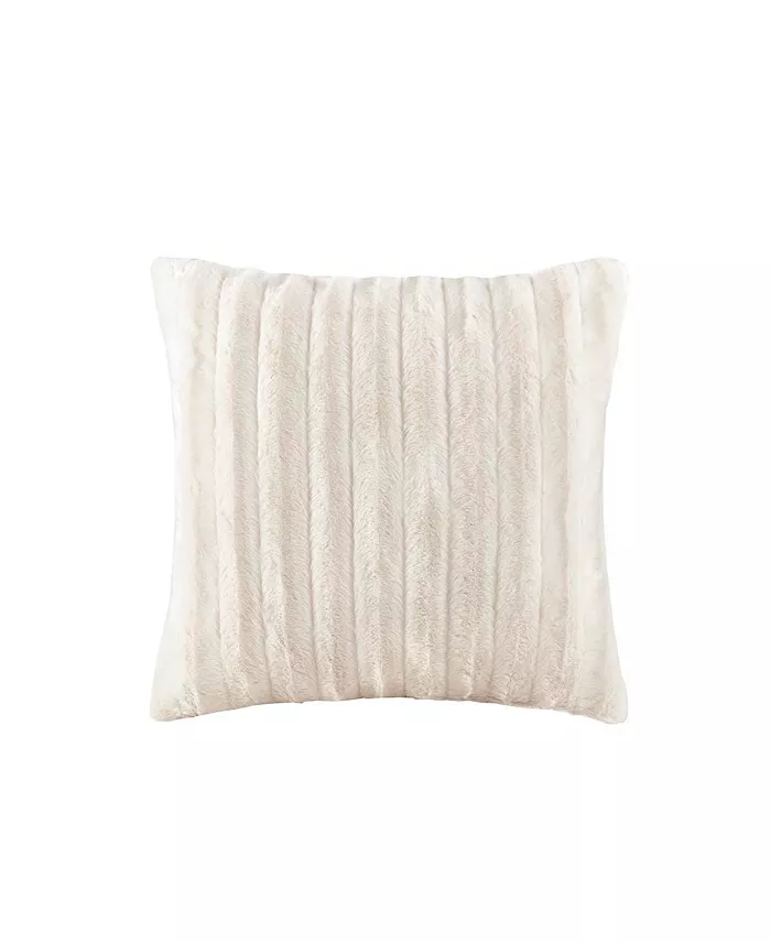 Gracie Mills Duke Faux Fur Square Pillow， Ivory - 20x20