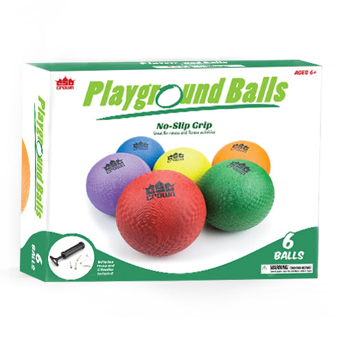 Crown Sporting Goods Set of 6 Playground Balls with Hand Pump and Needles – Classic 8.5