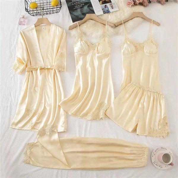 Conjunto SweetDream com 5 Peças em Cetim de Seda / O Conjunto da Mulher Bela & Sensual!