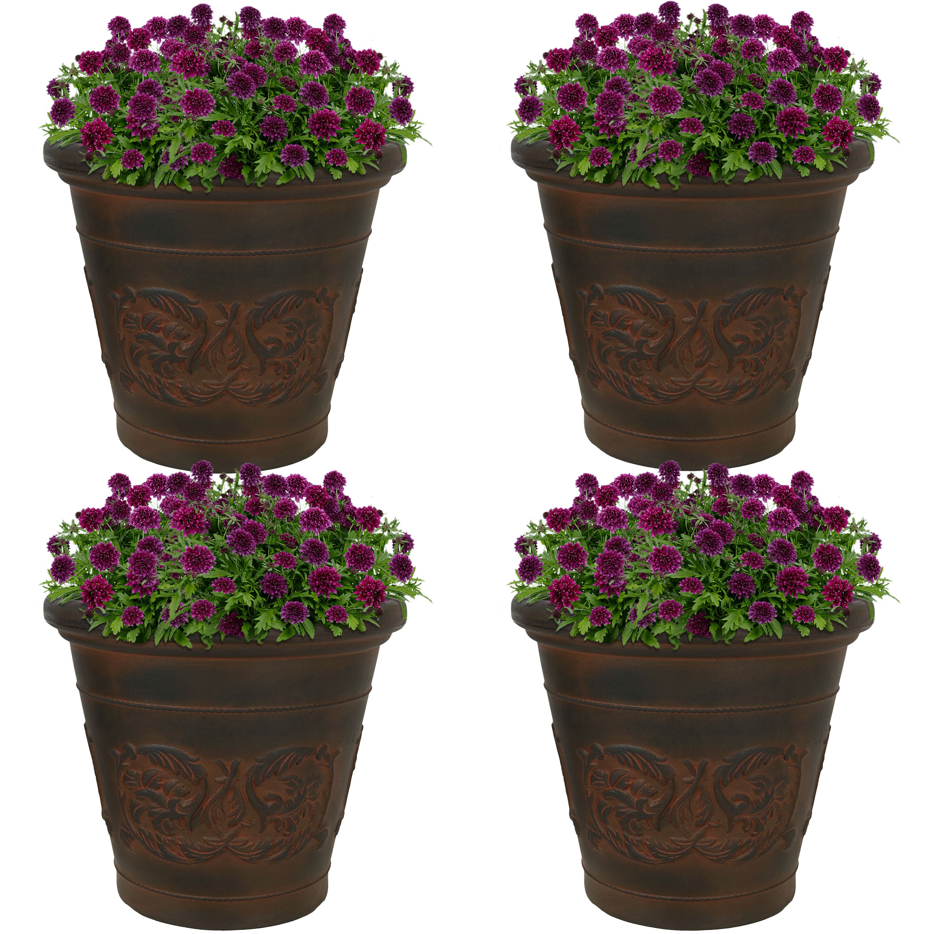 Sunnydaze Indoor/Outdoor Patio, Garden, or Porch Weather-Resistant Double-Walled Arabella Flower Pot Planter - 16" - Rust Finish - 4pk