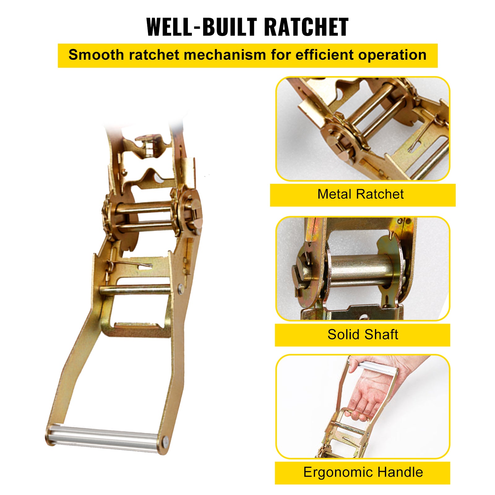 VEVOR E-Track Ratchet Strap, 8 Pack 2" x 15' E Track Straps 4400 lbs Breaking Strength, w/ Polyester Webbing & Spring Fitting & Ratchets, Durable Tie-Downs for Motorcycles, Tire, Trailer Loads