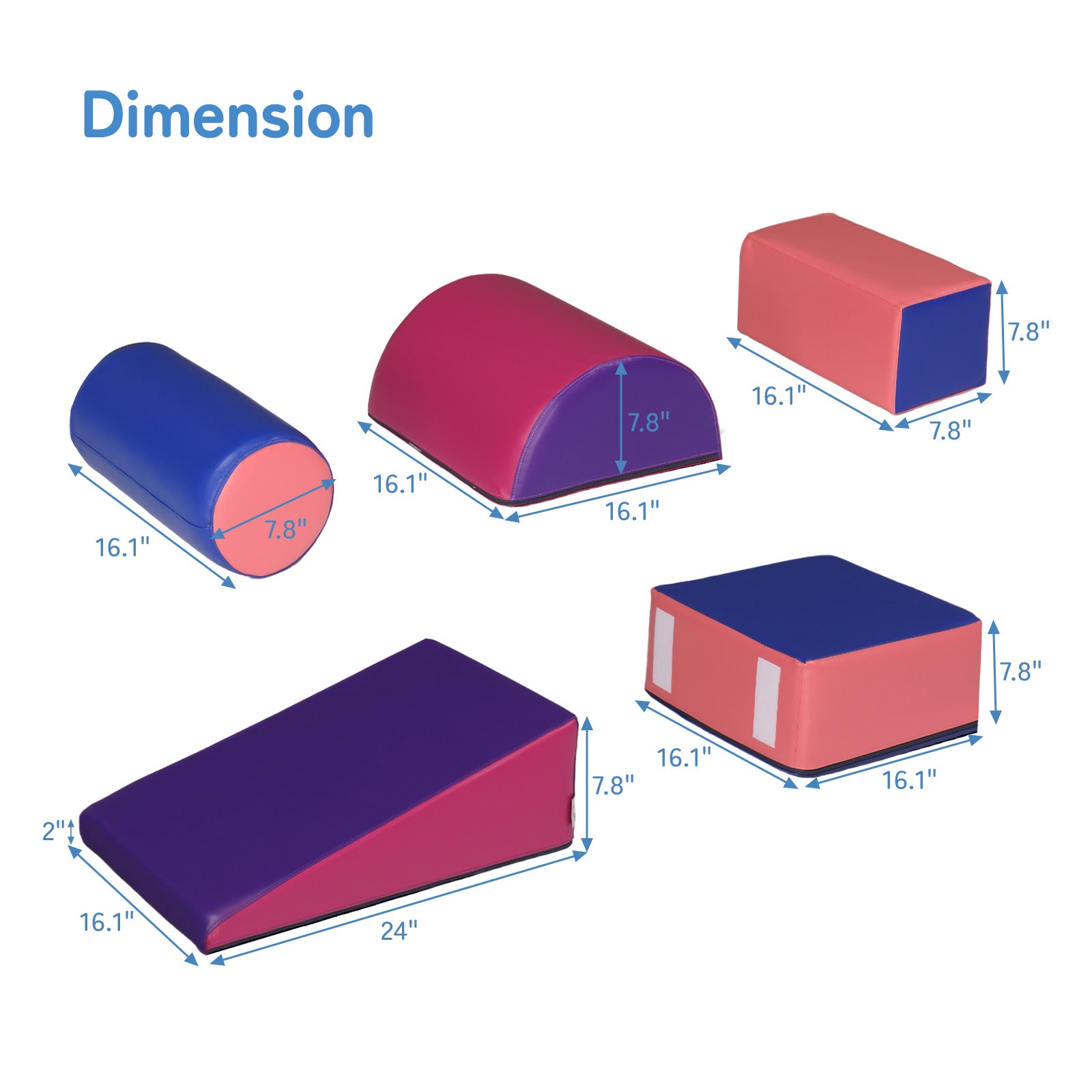 JOYMOR Soft Foam Climber 5-Piece Sets Crawl and Climb Foam， Beginner Toddler Climber with Slide Ramp， Indoor Active Play Structure for Babies and Toddlers (Dark Blue，Rose Red)