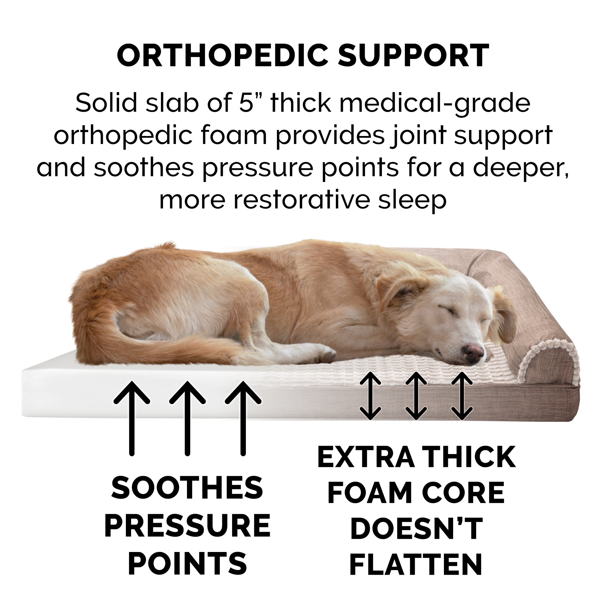 FurHaven Pet Products | Orthopedic Luxe Fur and Performance Linen Sofa-Style Couch Pet Bed for Dogs and Cats， Woodsmoke， Jumbo Plus