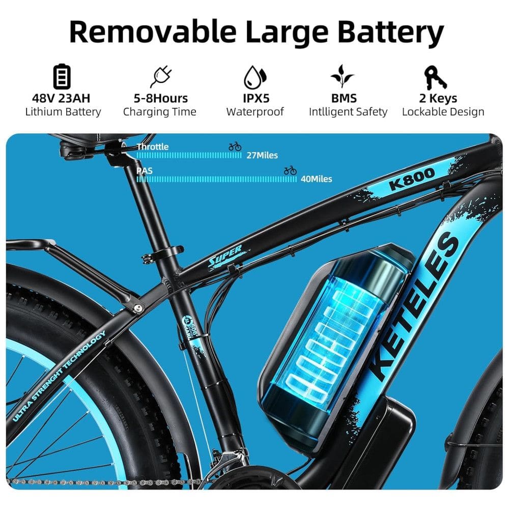 Bicicleta Elétrica para Adultos 4000W Dual Motor 48V 23Ah Removível 26 Polegadas Mountain Bike Elétrica Pneu Gordo K800 Dual Motor