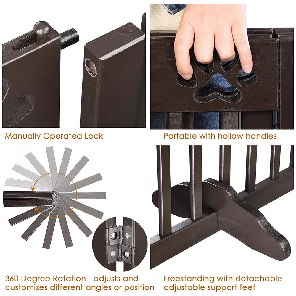 Yescom 3 Panel/4 Panel Foldable Pet Dog Gate Wooden Fence Playpen Baby Safety Gate Barrier Door for House Doorway Stairs