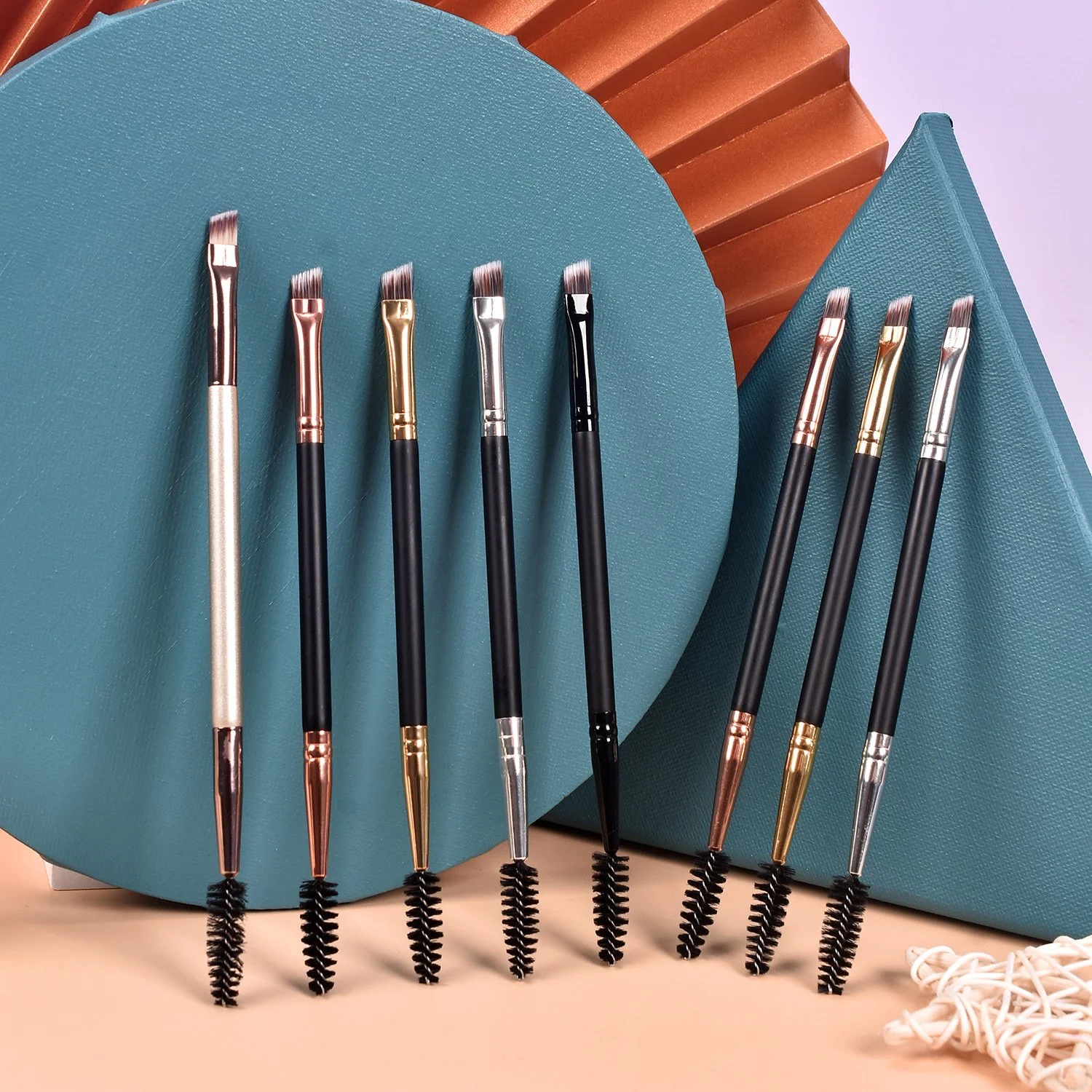 Custom Private Label Professional Double-Ended Angled Eyebrow Brush and Spoolie Brush