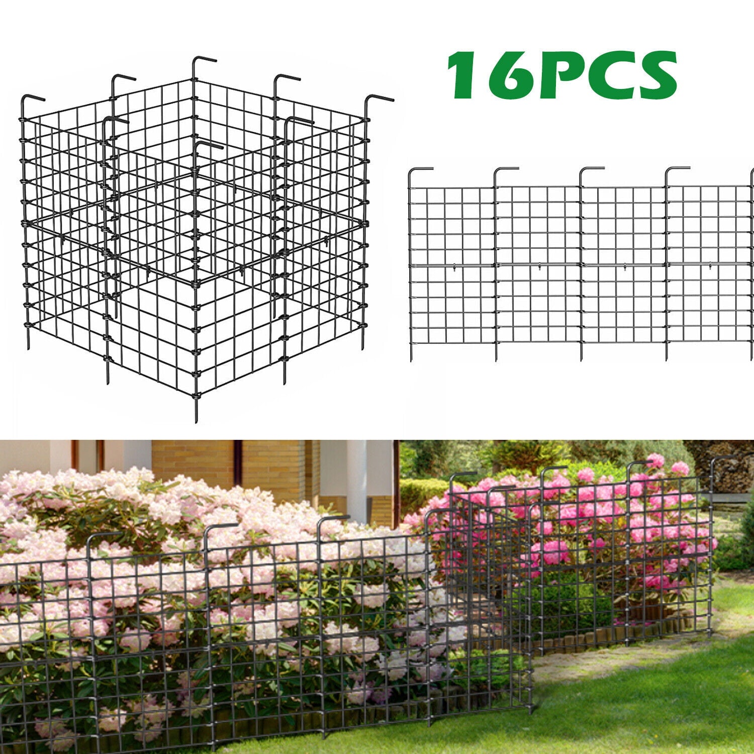 16Panels Barrier Metal Garden Border Folding Fence Pet Dog Kennel Outdoor Cage
