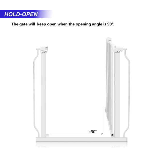 Extra Wide and Tall Baby Gate with Auto-Close and Hold-Open Features， Easy Walk Thru Indoor Safety Gate with 4 Pack of Pressure Mount Kit， Pet Gates with Extension Kit， 57.5