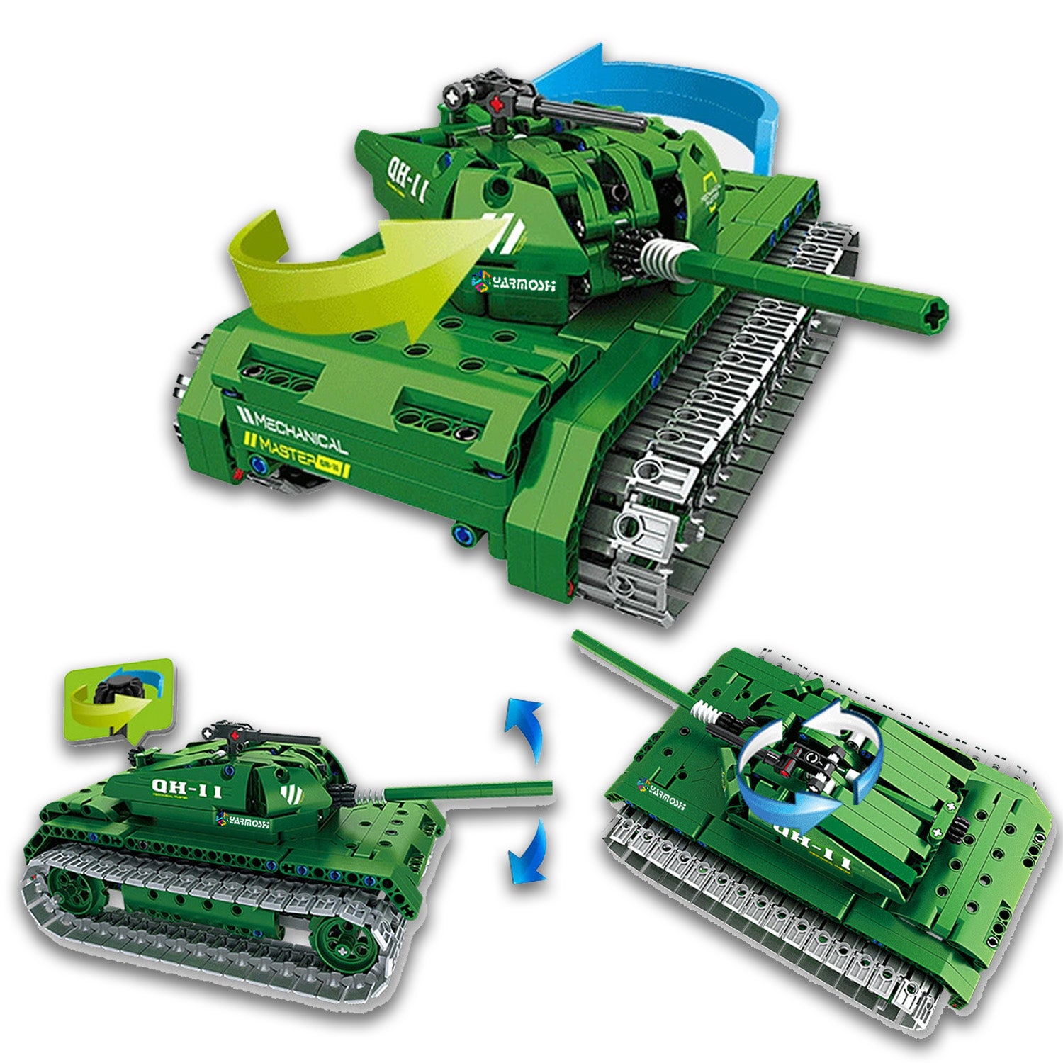 YARMOSHI RC Building Blocks Tank Green Engineering Educational STEM Gift for Boys and Girls Model Cars Kit 453 PCS Remote Control USB Charger for Kids Teens Adults