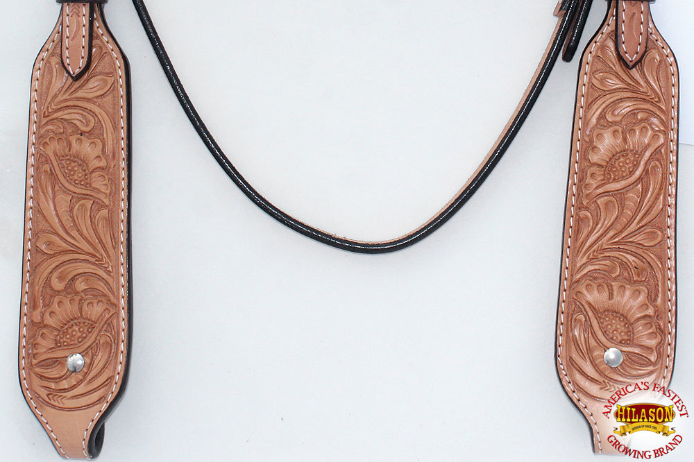 40BH Hilason Western Horse Headstall Bridle American Leather Tan Floral Carved