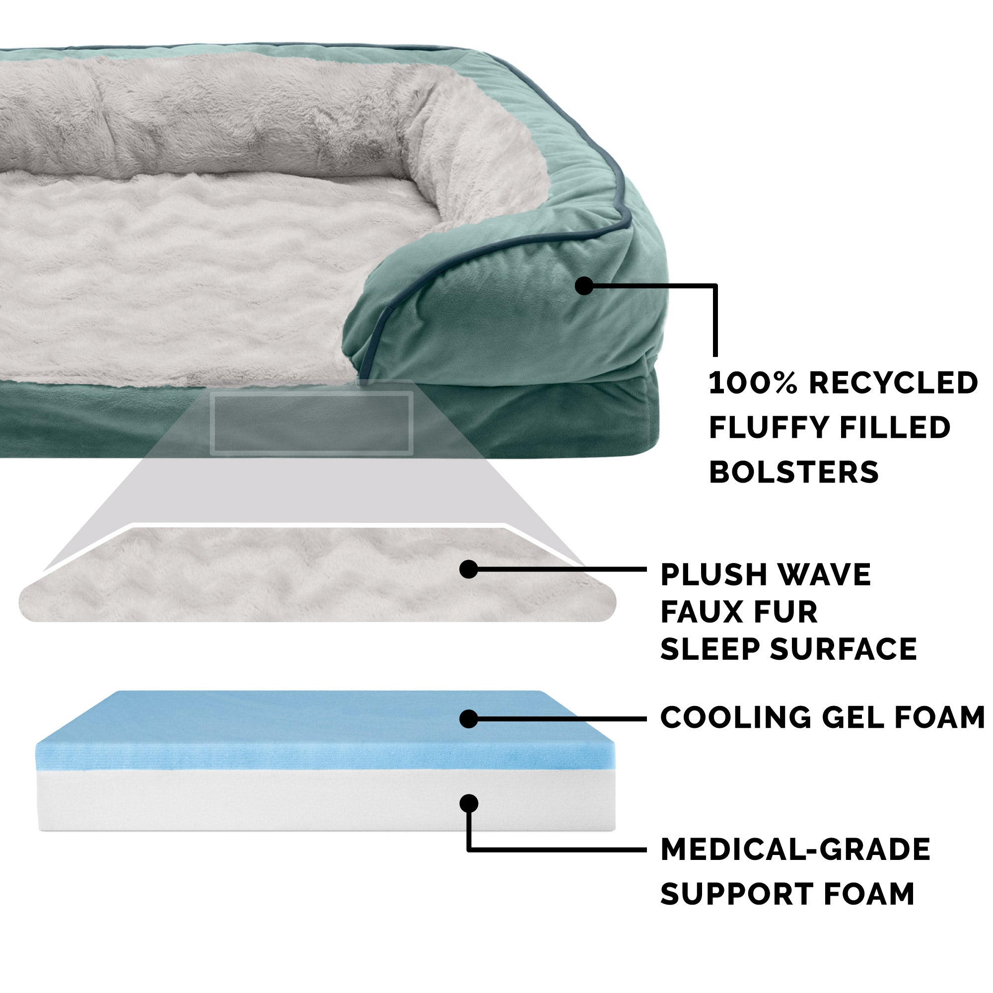 FurHaven Pet Products | Cooling Gel Memory Foam Orthopedic Perfect Comfort Velvet Waves Sofa-Style Couch Pet Bed for Dogs and Cats， Celadon Green， Jumbo Plus