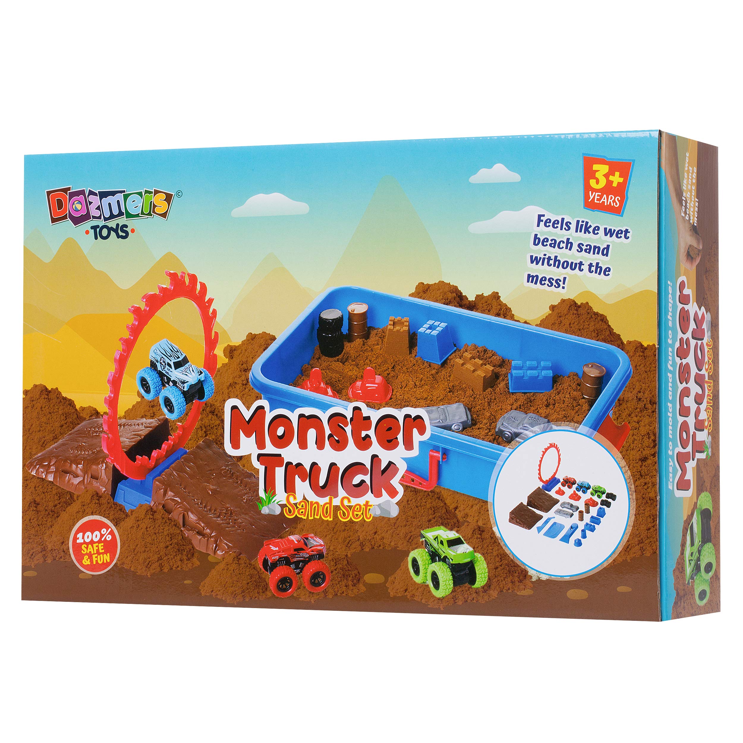 Dazmers Monster Truck Sand Play Set Sensory Kit for 3-4, 5 Year Old, Toddlers