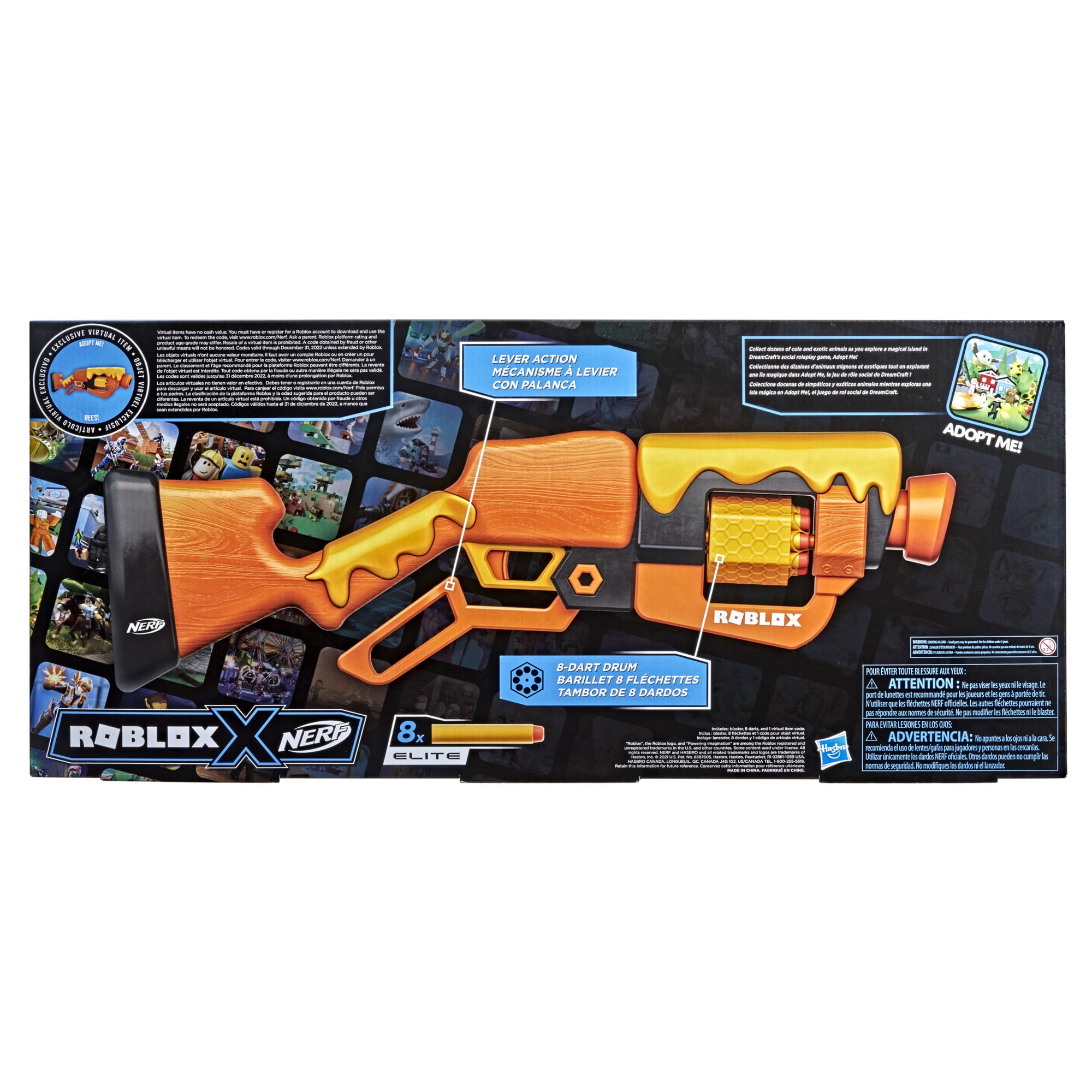 Nerf Roblox Adopt Me!: BEES! Lever Action Blaster， Includes 8 Darts