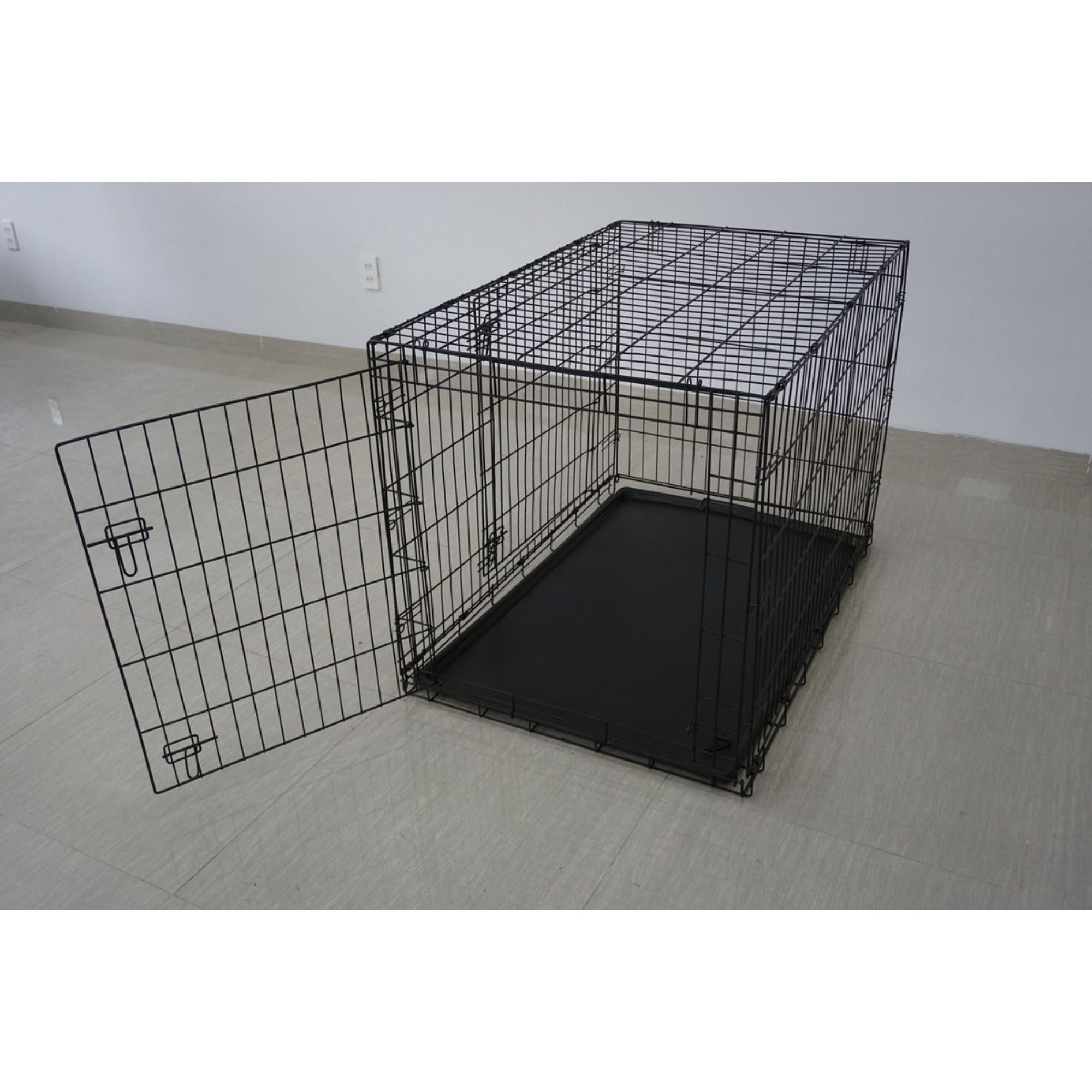 3.5' Solid Black Rectangular Sturdy Steel Double-Door Dog Crate-Medium