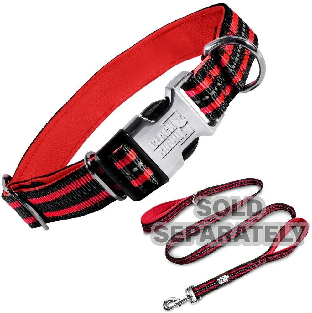 Black Rhino - Classic Striped Adjustable Dog Collar for Small Medium Large Breeds | 3m Reflective Threading | 4 Bright Colors - Matching Leashes Sold Separately (Red Striped， Small)