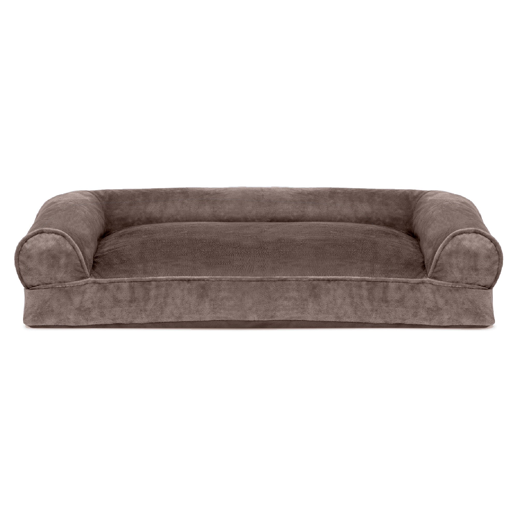 FurHaven | Faux Fur and Velvet Pillow Sofa Pet Bed for Dogs and Cats， Driftwood Brown， Medium