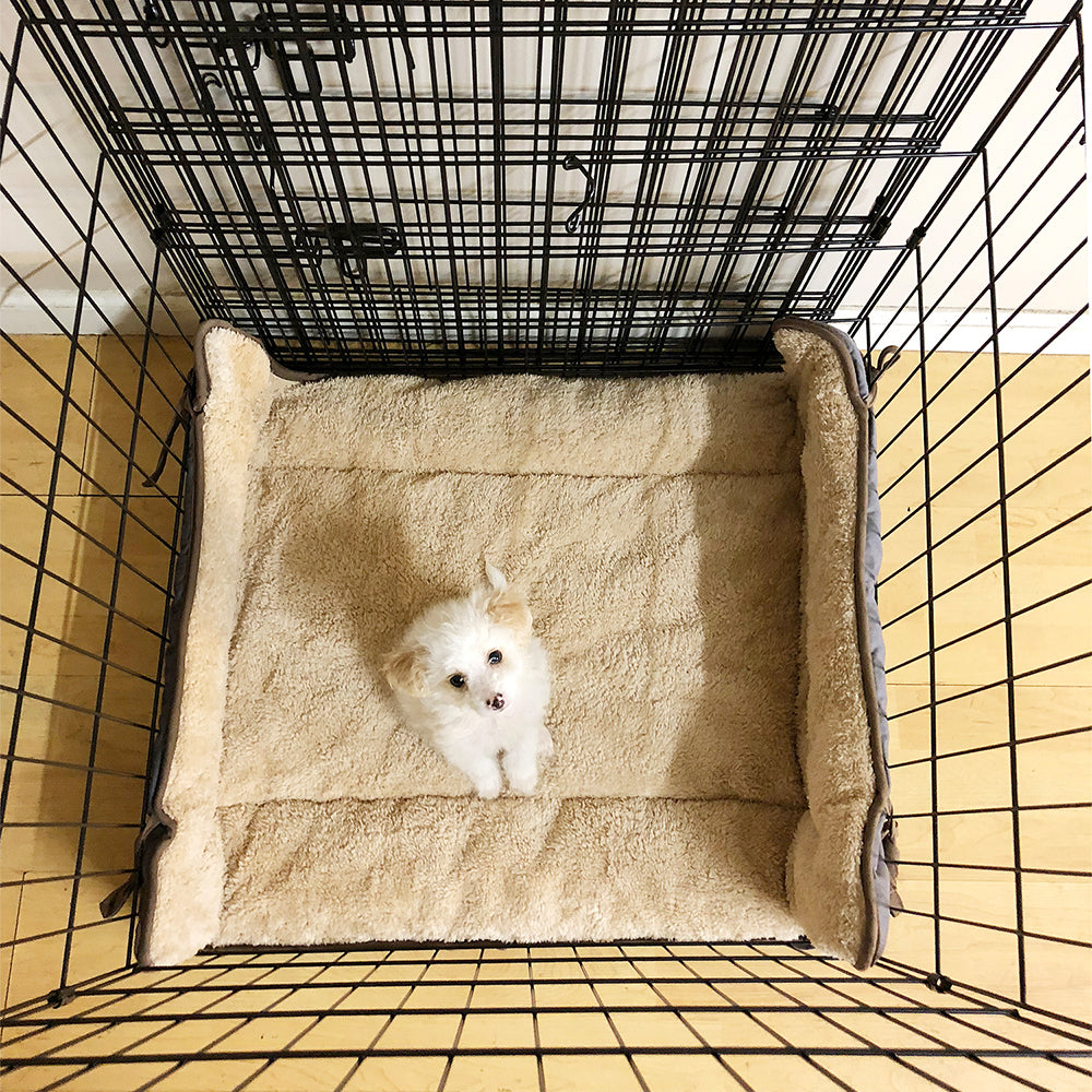 Pawsse Dog Cuddler Bed，Soft Plush Pet Sofa Thick Kennel Cushion Pad Crate Mat Blanket Car Seat Cover for Small Medium Large Dogs Puppy Cats Grey