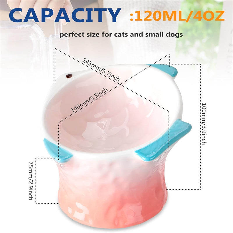 Raised Ceramic Cat Bowl – Cute Fish-Shaped Elevated Food & Water Bowl
