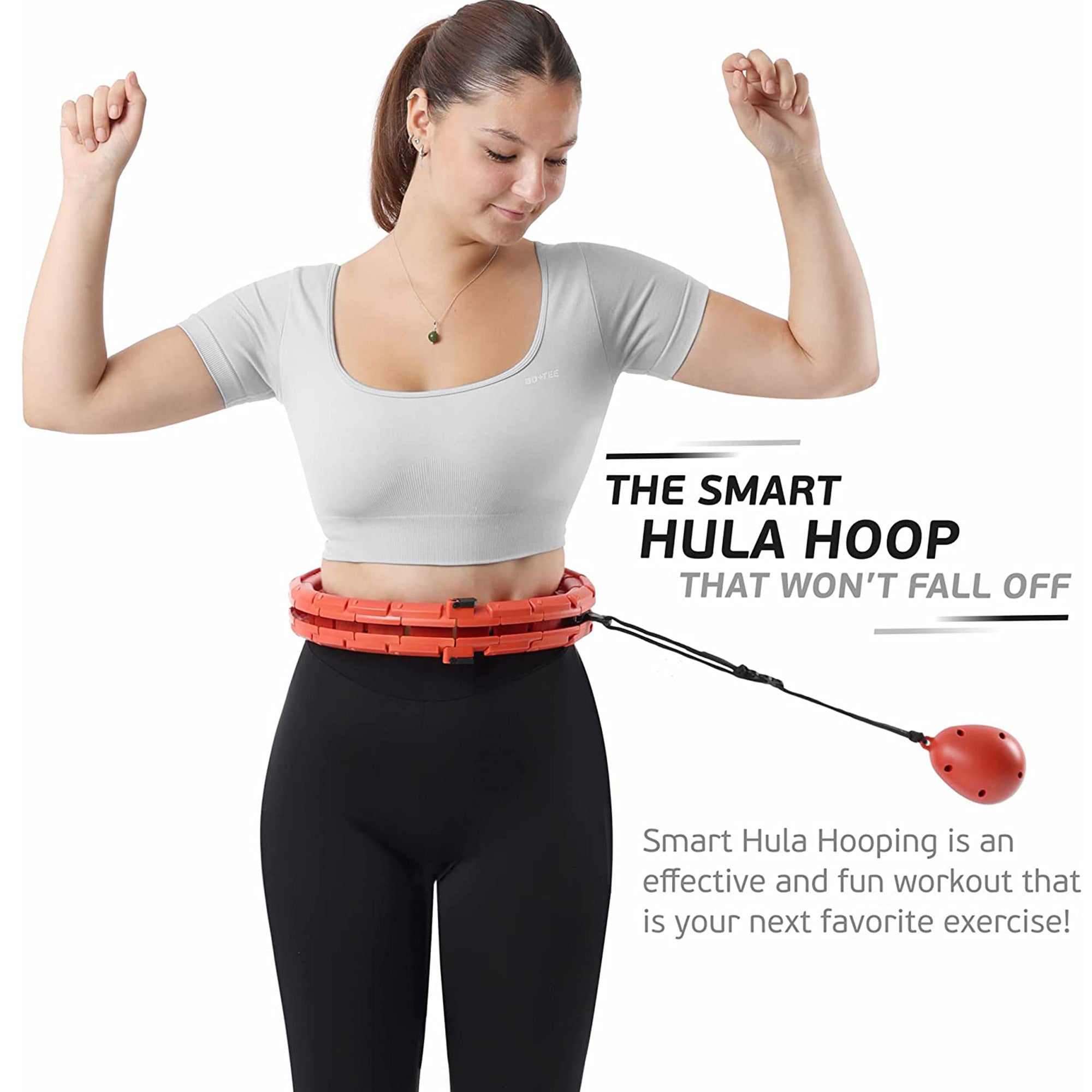 Teal Elite Smart Weighted Hula Hoop for Adults Fully Adjustable Infinity Hoop， Red