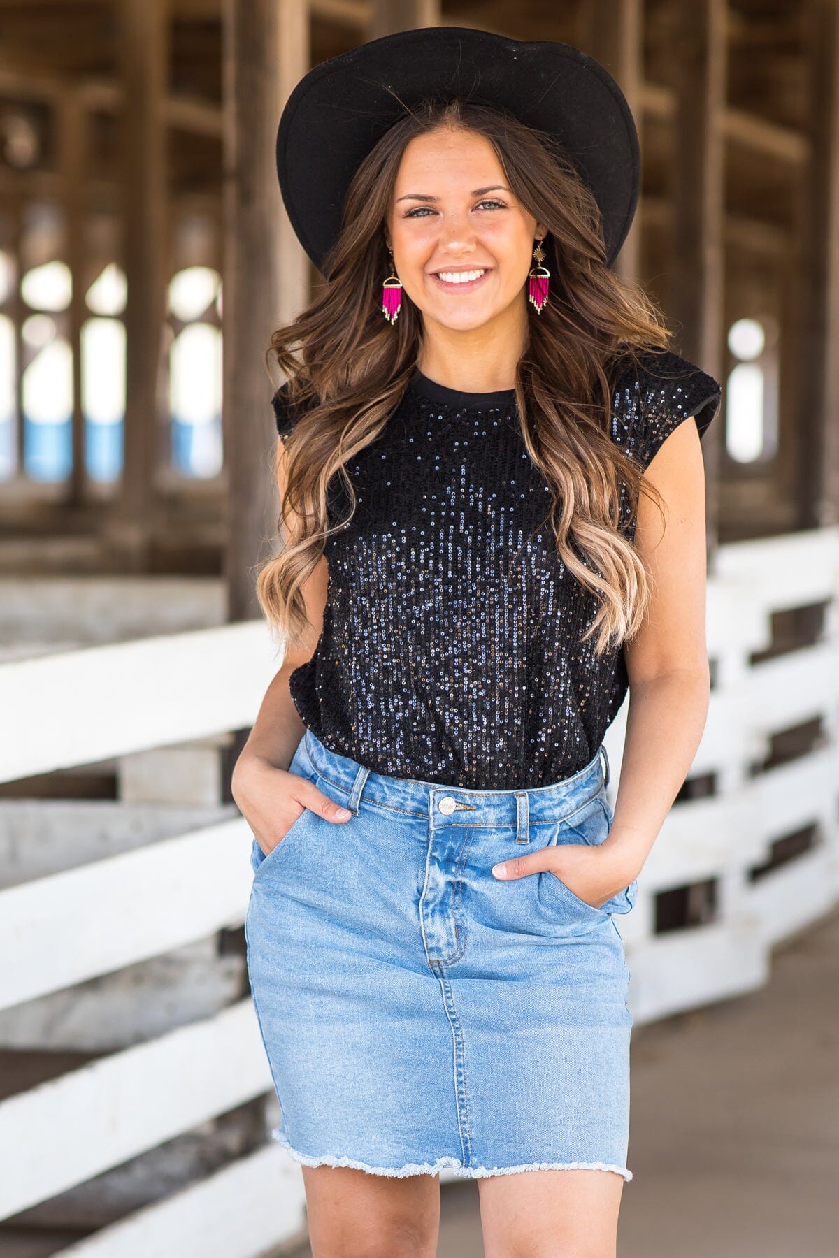 Black Sequin Sleeveless Top