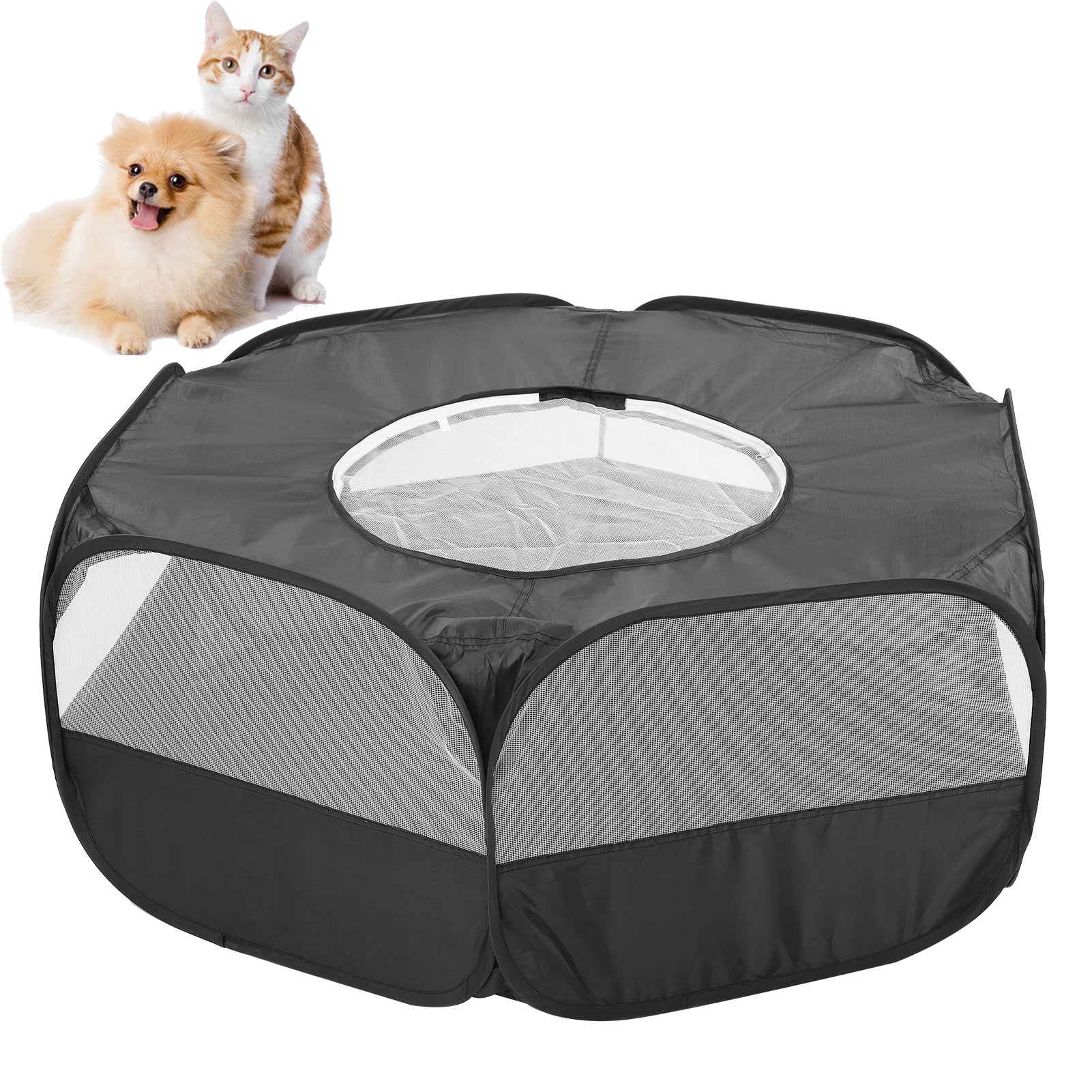 Small Pet Fence， Indoor Breathable Mesh Foldable Small Animal Game Fence， Animal Pet Cage Tent Hamster For Pet Tent Small Pet Fence With Cover And Side Cloth-Black