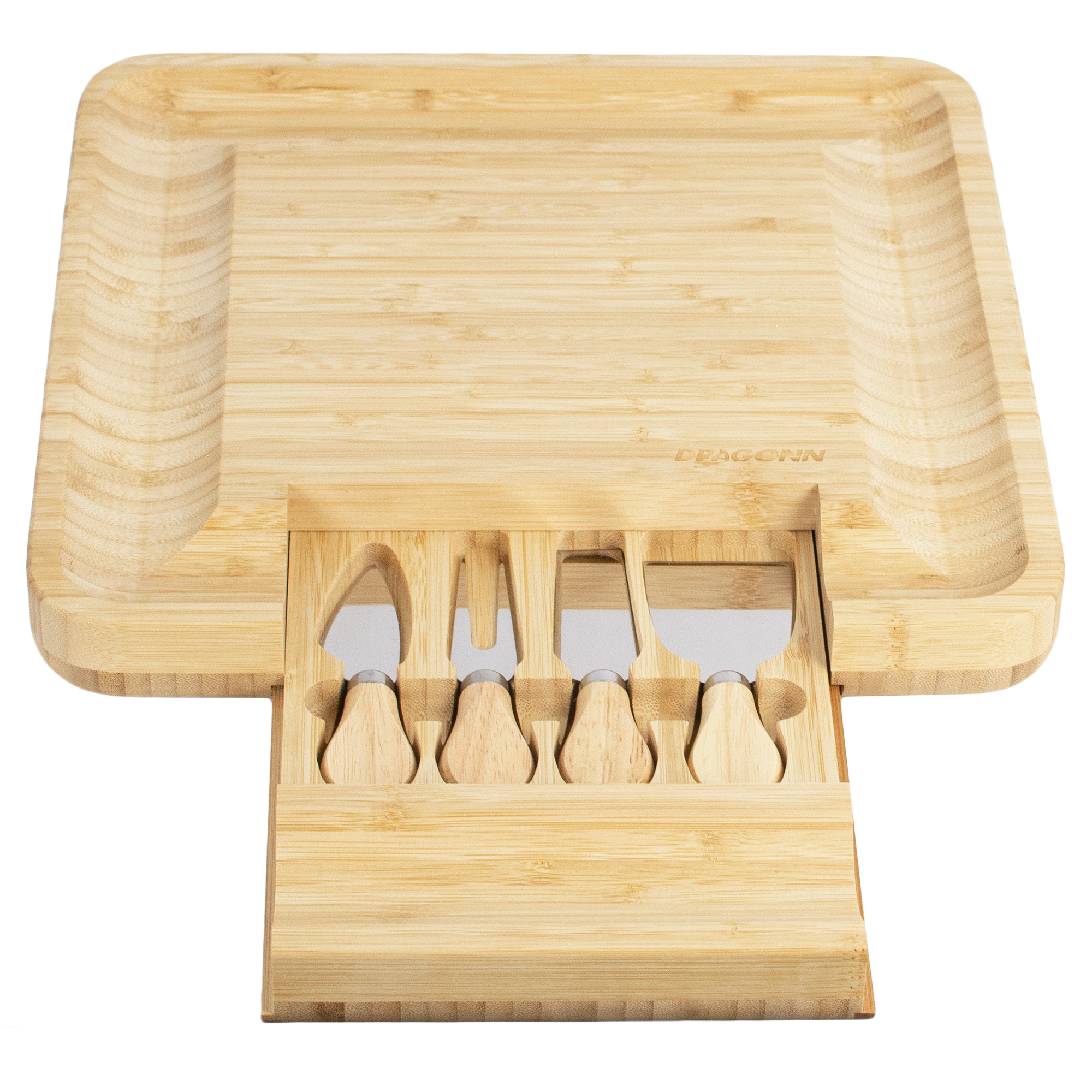 DRAGONN Natural Bamboo Cheese Board and Charcuterie Platter with Hidden Drawer